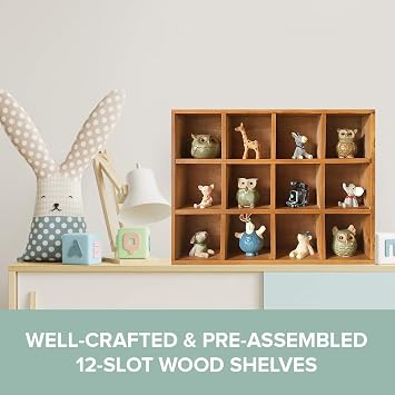 Primo Supply 12スロット 木製ディスプレイキャビネット - 正方形小屋棚オーガナイザー - 2ウェイ卓上または壁棚 - ファームハウス装飾オーガナイザーとストレージ - 素朴な壁装飾 - キューブストレージ&ディスプレイキャビネット