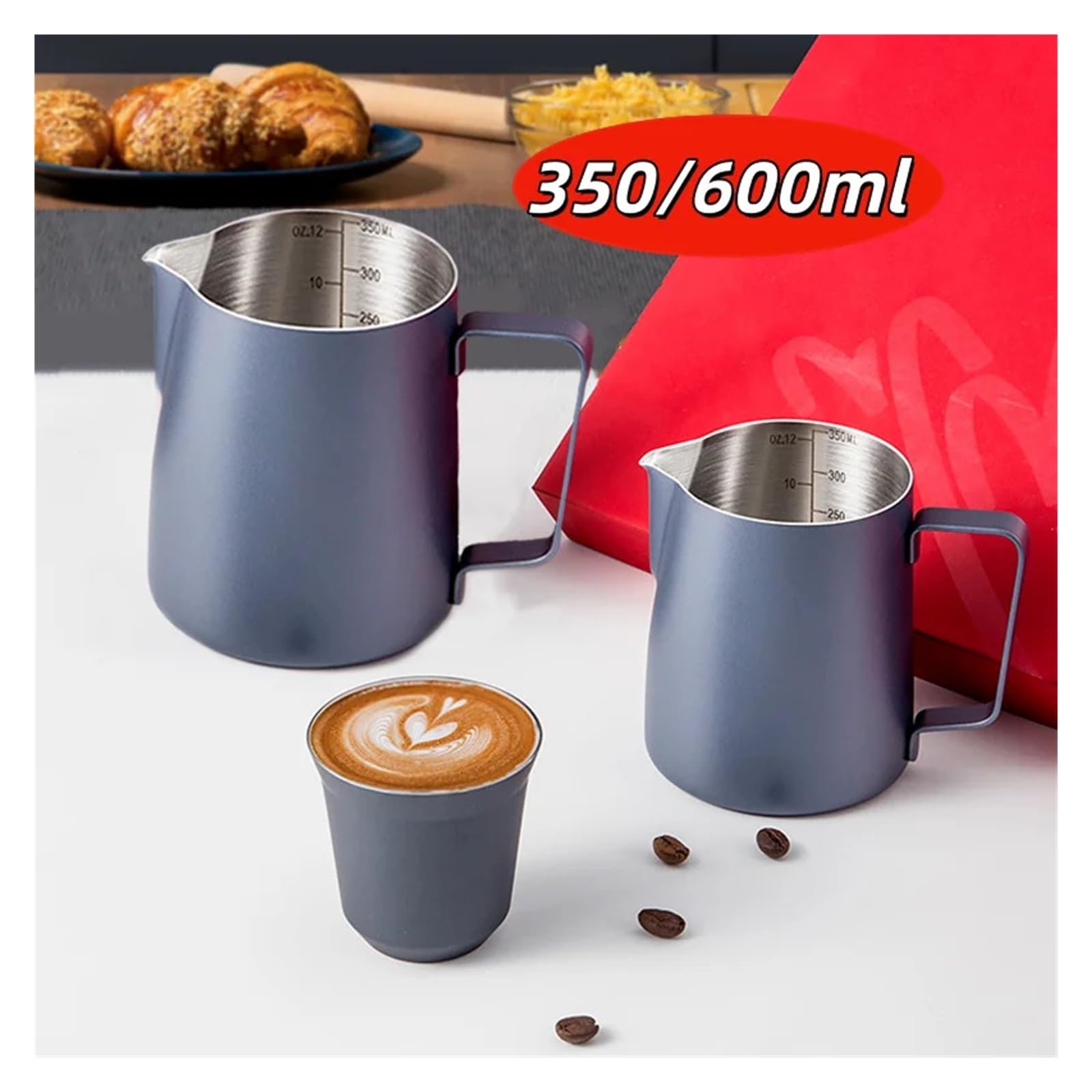 Jarra de espuma café con leche acero inoxidable, 350/600ML, 304, escala precisa, Latte, Barista, utensilio profesional for cafetería(Orange 600ML 1Pcs)