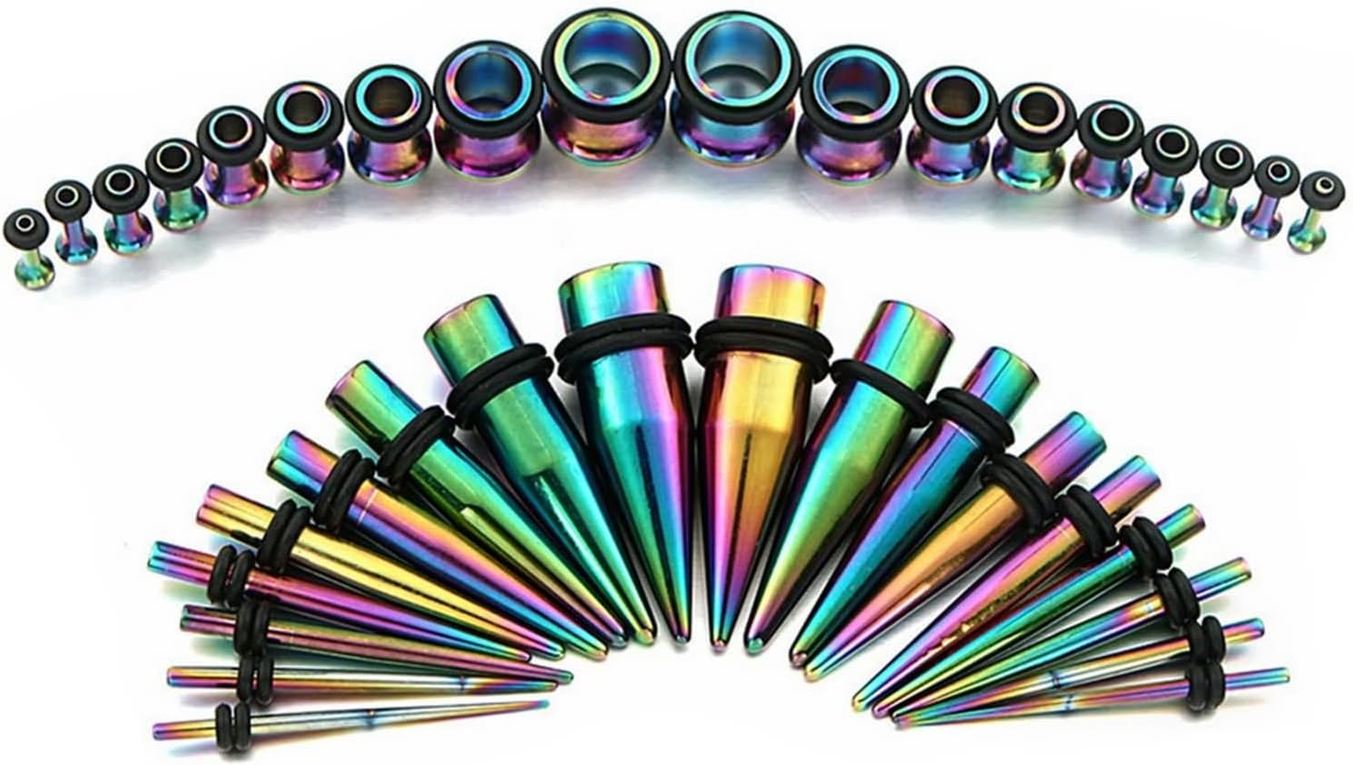 Daesar 28PCS Tunnels Gauges, 12G-00G Ear Gauge 2mm-10mm Hoop Cone Ear Piercing Set Surgical Steel Gauges for Ears Piercing Jewelry Set