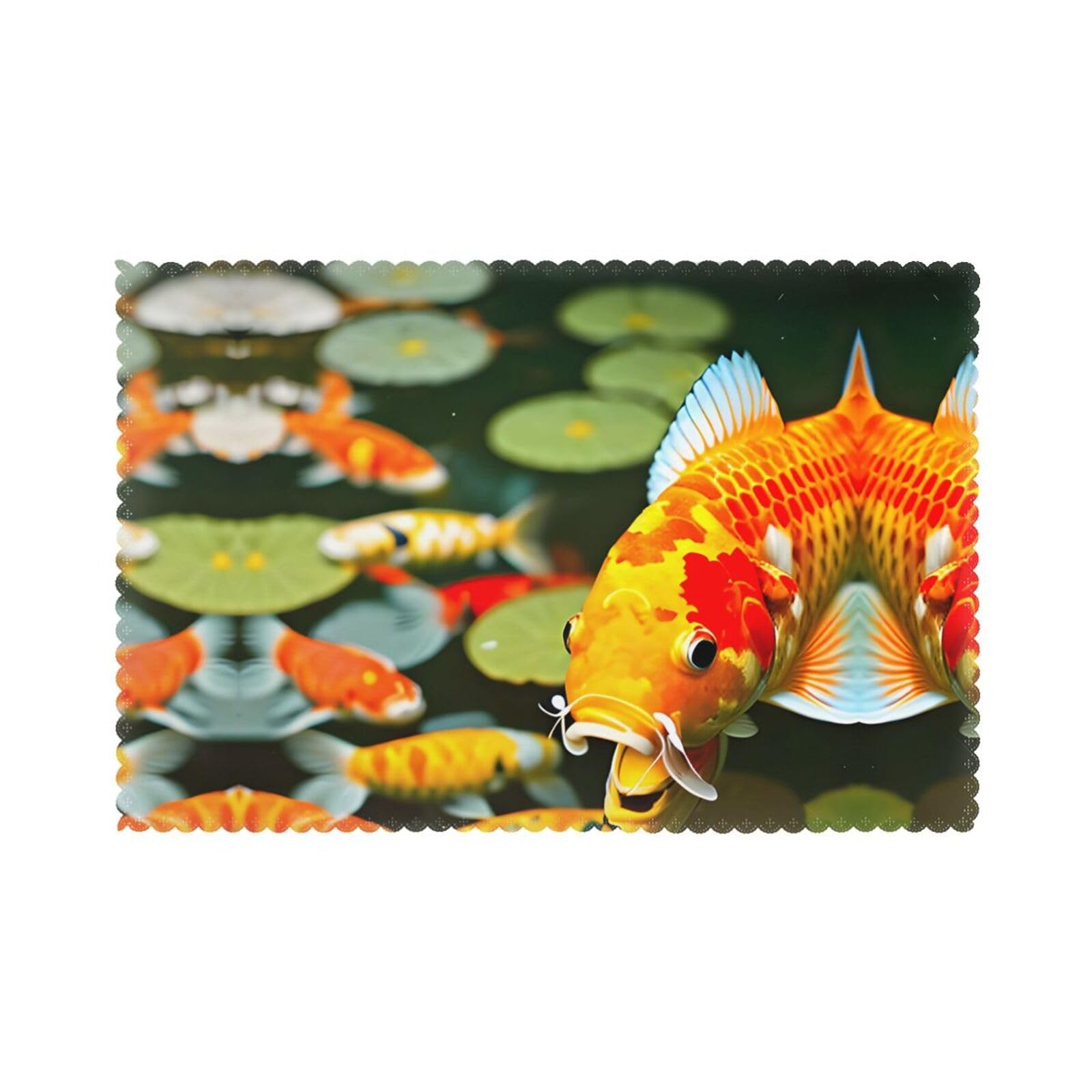 Japanese Pretty Koi Fish Christmas Placemats Set of 6,Washable Table Mats