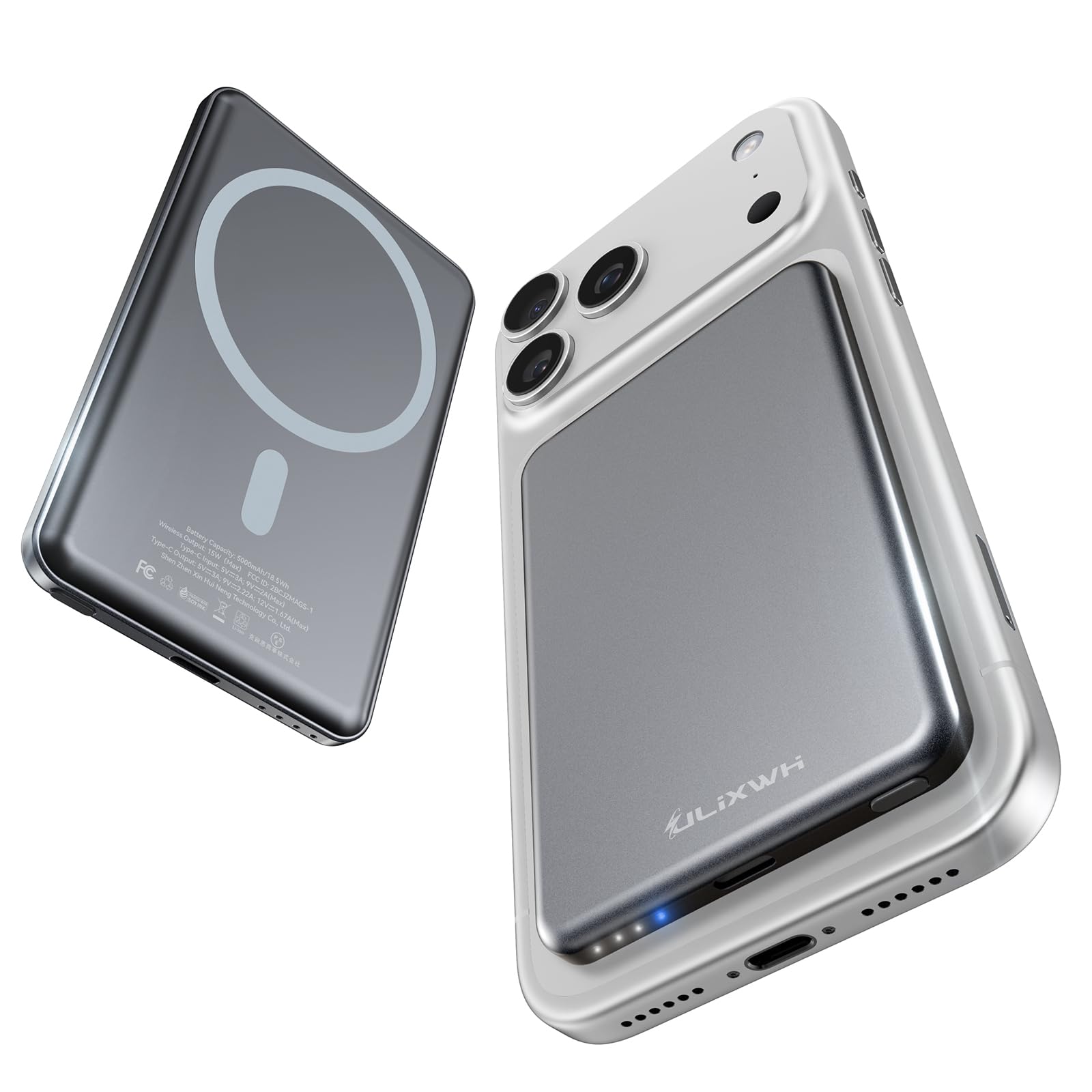 [0.3" Ultra Slim] [Alloy-Made] ULiXWH for Magsafe Portable Charger for iPhone, 2025 Upgrade 5000mAh Fast Charging Magnetic Power Bank, Wireless Battery Pack for iPhone 17 Air 16 15 Pro Max 14 13, Grey
