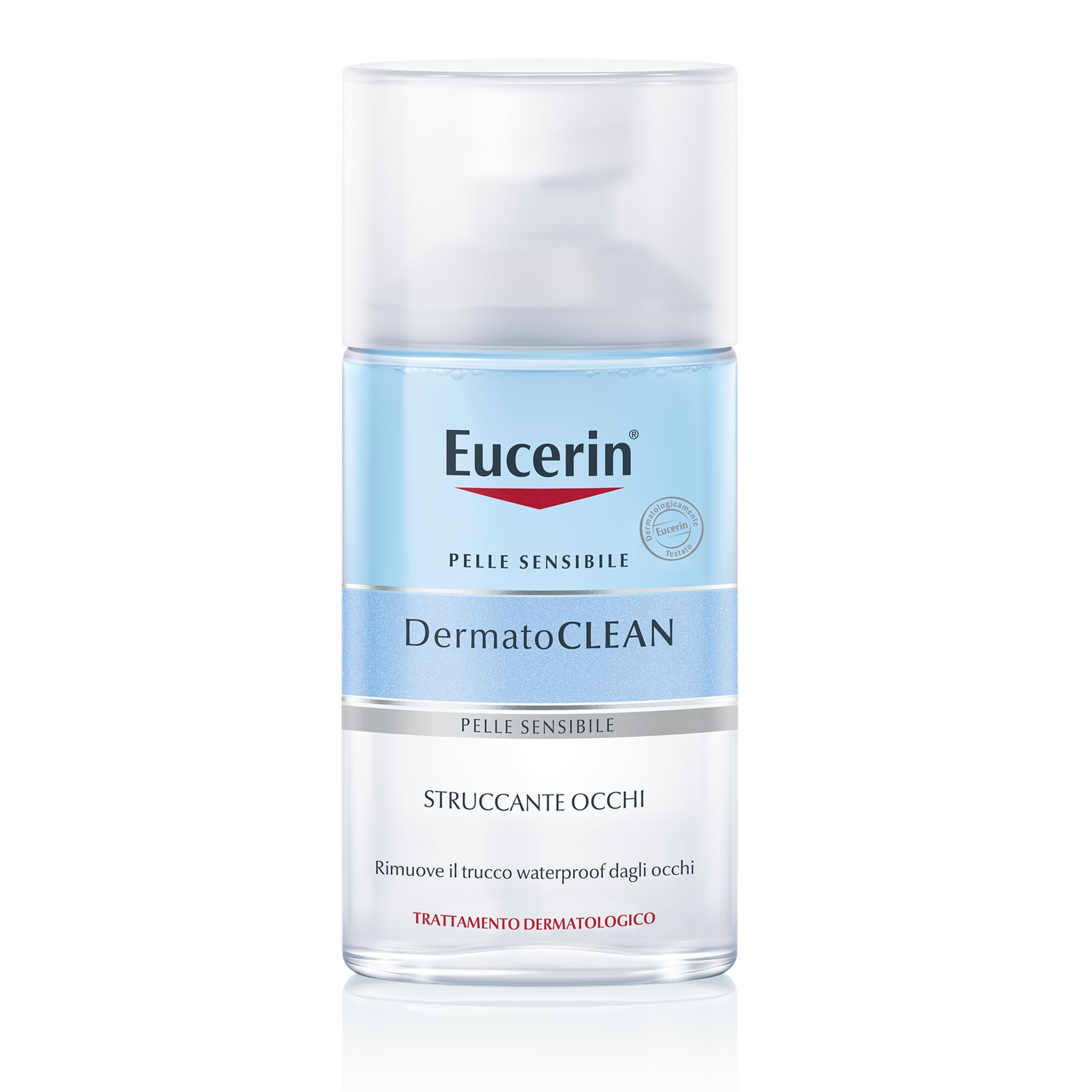 Eucerin DermatoCLEAN Struccante Occhi 125 ml, Struccante occhi waterproof per il make-up più resistente, Formula bifasica che non unge e non lascia residui per pelle sensibile