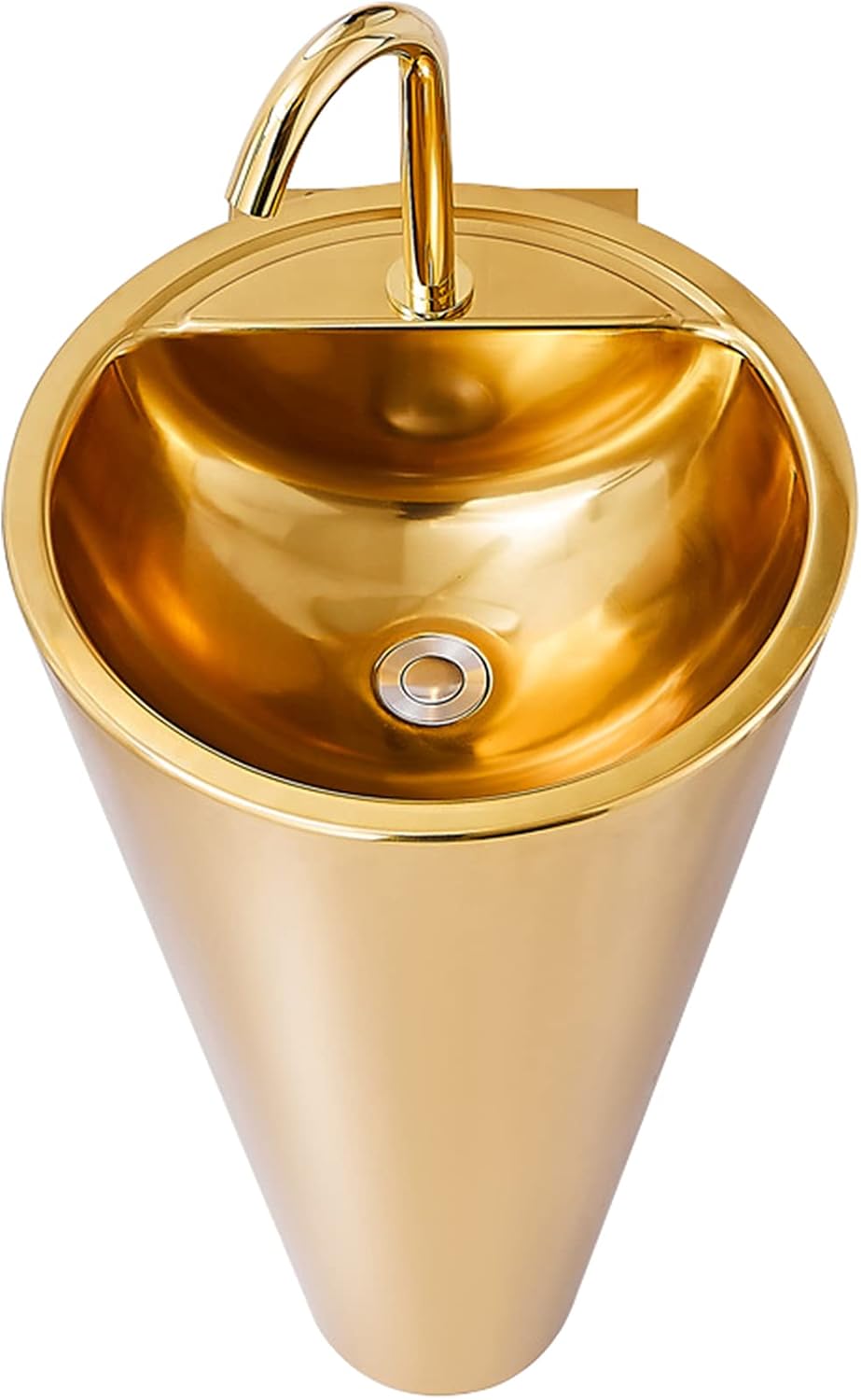 Pedestal Bathroom Basin Sink, Modern 304 Stainless Steel Cube Conical Shape Floor Standing Full Wash Vessel Sink no Overflow,Gold,Set A (Gold Set D)
