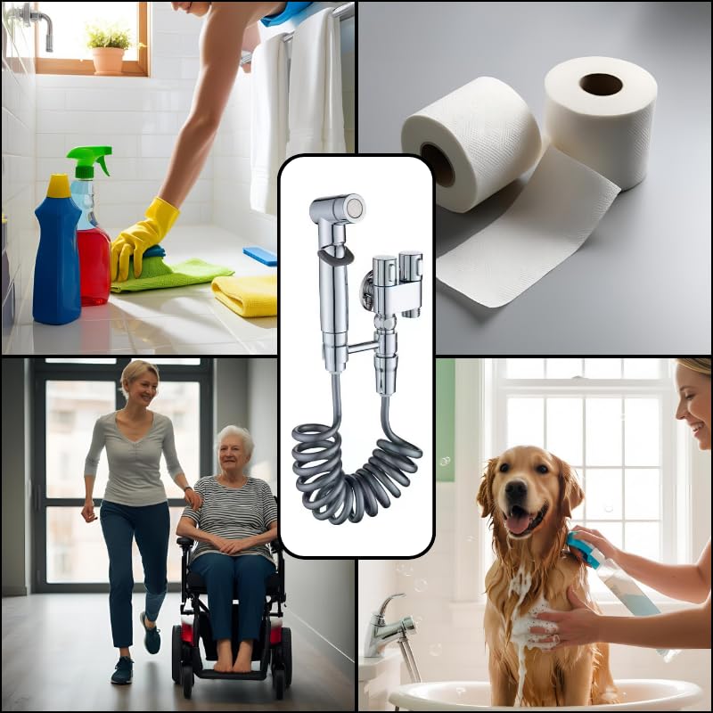 Ducha higiénica para WC, Grifo Bidet en acero inox para WC, Ducha bidet con chorro de agua, Grifo para Inodoro con manguera para bidet