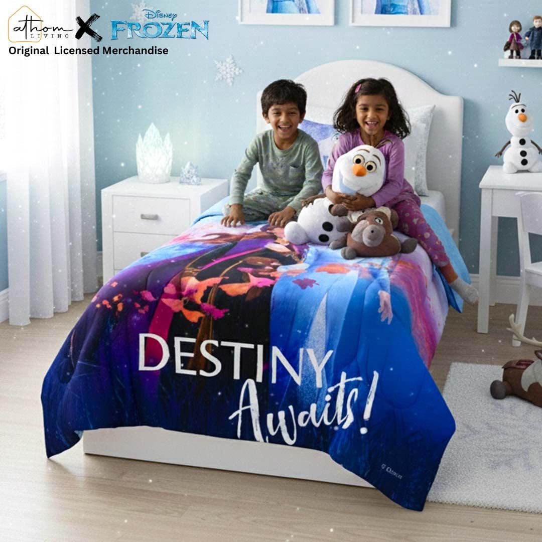 Athom Living Kids Comforter, Soft & Lightweight, Durable Bedding for Girls, Cozy & Vibrant Printed Bedspread, Machine Washable | 390 GSM, 135x220 cm (Elsa & Anna)