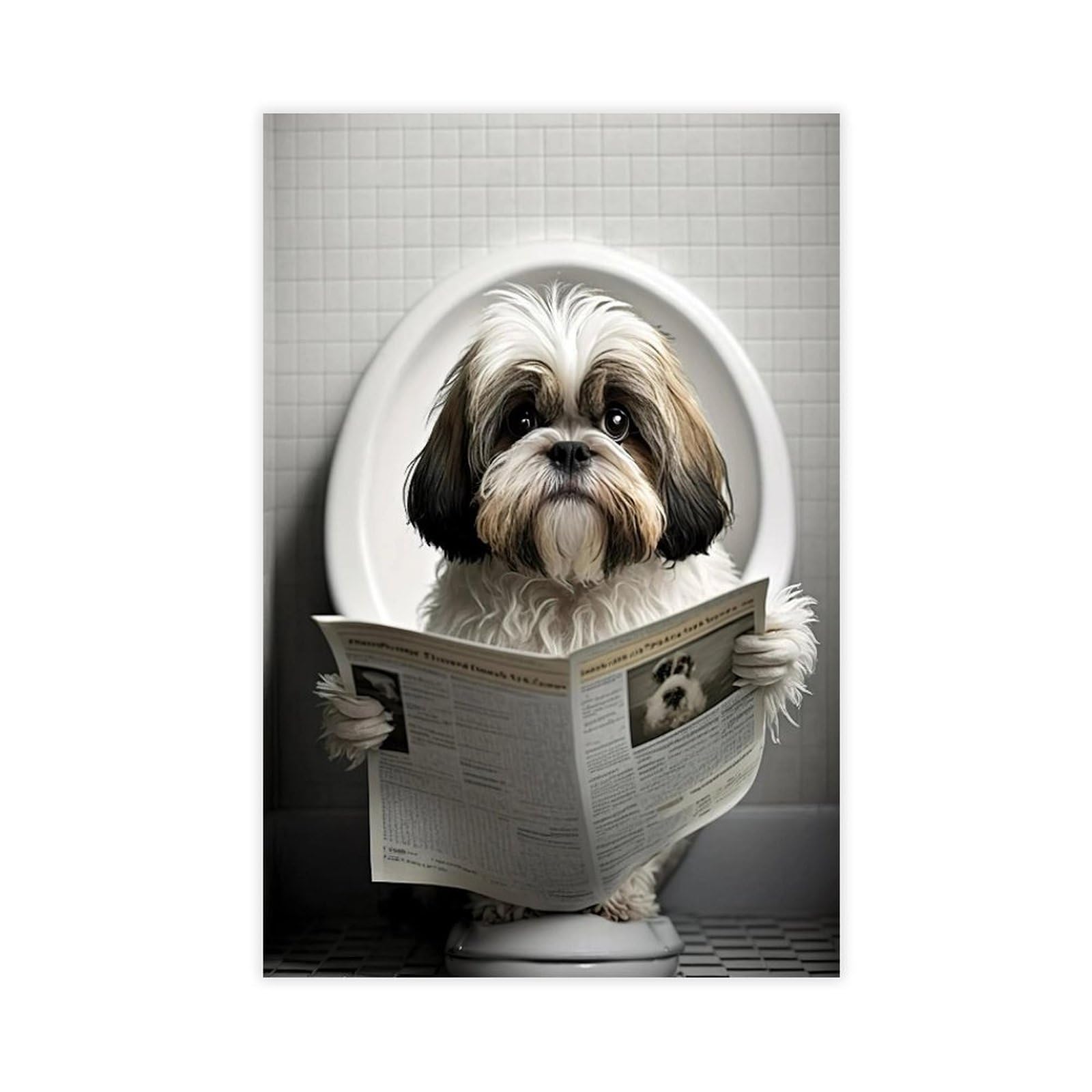 Shih Tzu Sitting on The Toilet Canvas Poster Bedroom Decor Landscape Office Room Decor Gift 12x18inch(30x45cm)