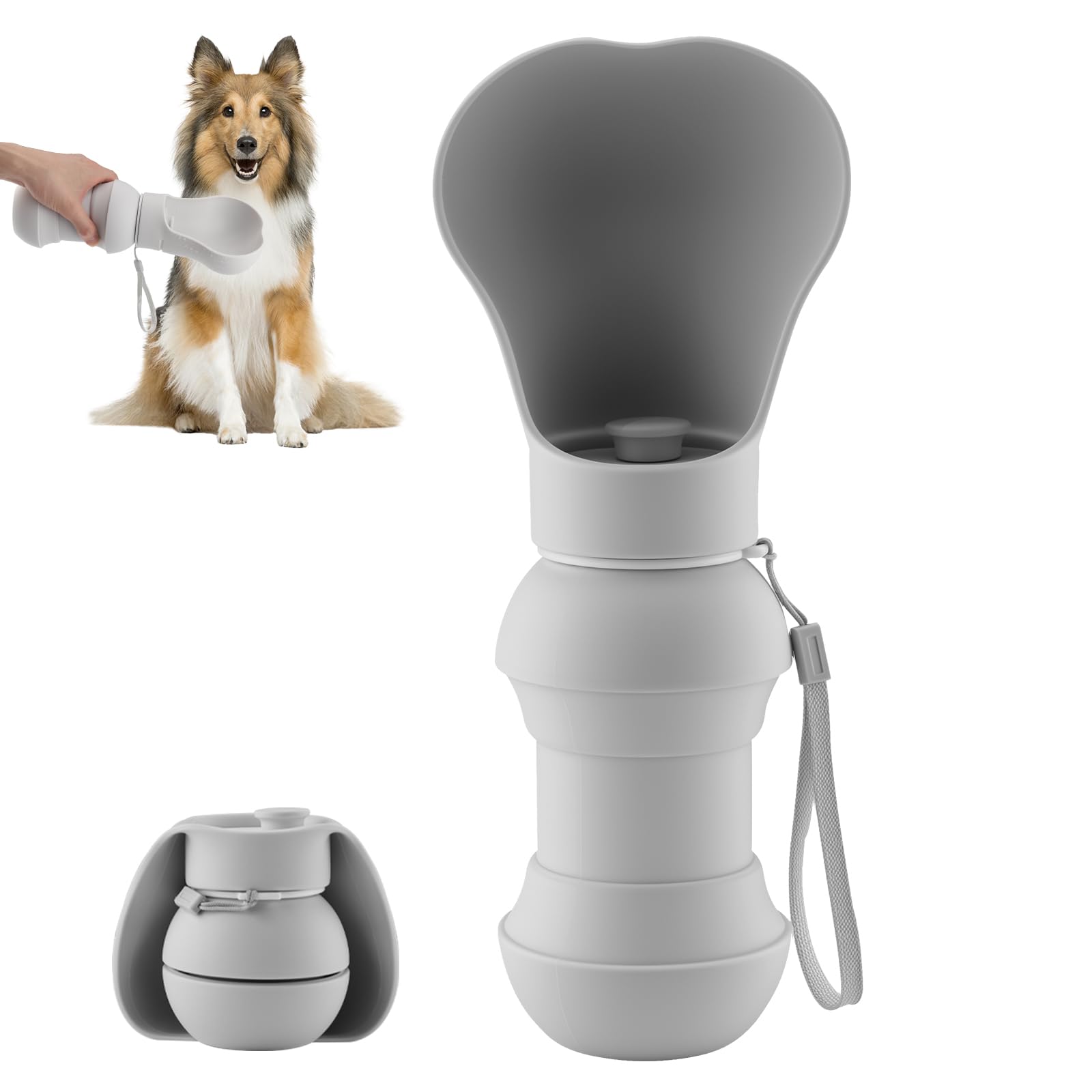 Bebedero Perro portatil 550 ml, Botella Agua Perro con Cuenco Plegable, Botella de Agua portátil para Mascotas para Paseos, Viajes y Senderismo