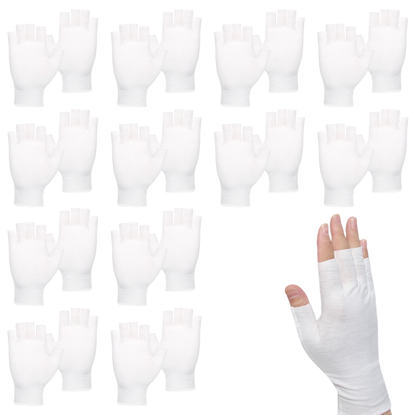 12 Pairs White Fingerless Moisturizer Gloves, Cotton Gloves for Dry Hands Sleeping, Fingerless Touchscreen Design, Reusable, for Women Sleeping (White)