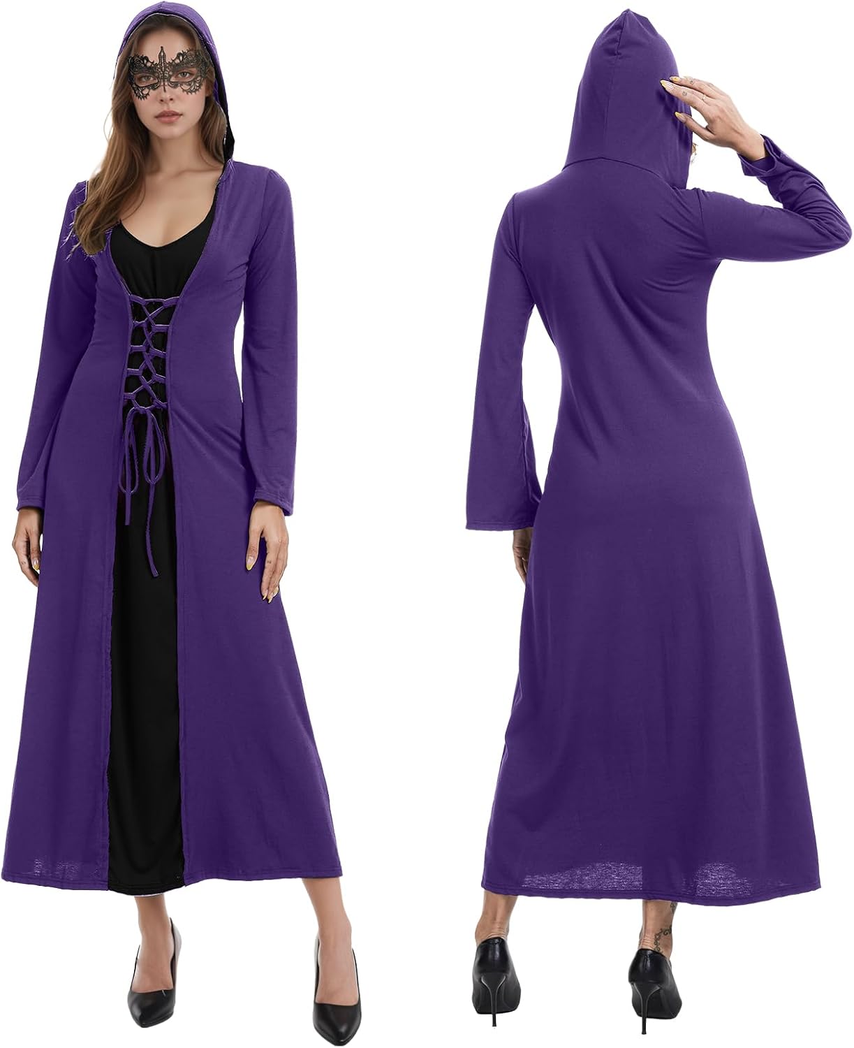 Womens Halloween Costumes for Adults Medieval Hooded Maxi Dress for Women Fashion Hooded Robe Cosplay - Image 5