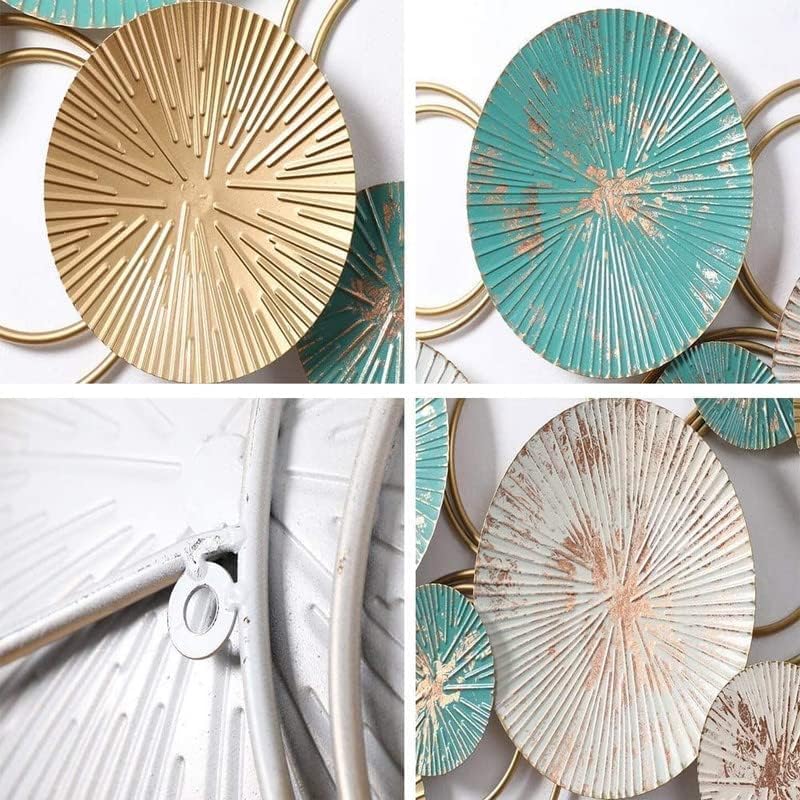 Image of URBAN INSPIRATIONS LARGE METAL WALL ART - PREMIUM HANDCRAFTED ANTIQUE GOLD & TURQUOISE GREEN CIRCLE DESIGN | MODERN HOME WALL DECOR FOR LIVING ROOM, BEDROOM, OFFICE, HALL, HOTELS & CAFES | IRON DECORATIVE PIECE 46X19 INCH