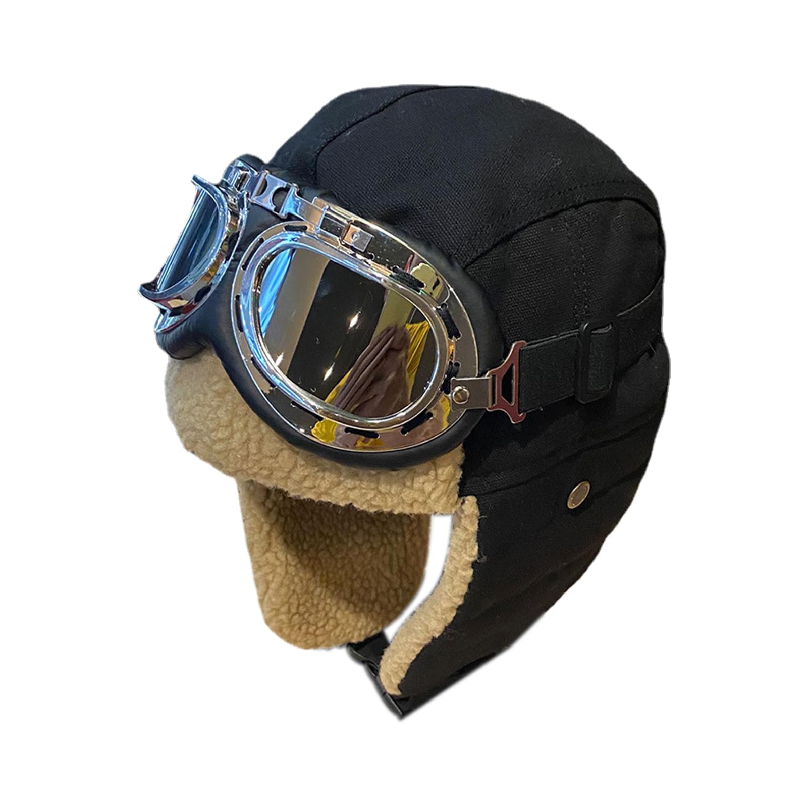 Casque Aviateur Style Rétro Et Lunettes - Casque Épais Chaud Coupe-Vent Avec Protection Des Oreilles Pour L'Hiver | Casques Aviateur Unisexe Pour Cyclisme, Ski, Alpinisme Et Sports De Plein Air | Incl