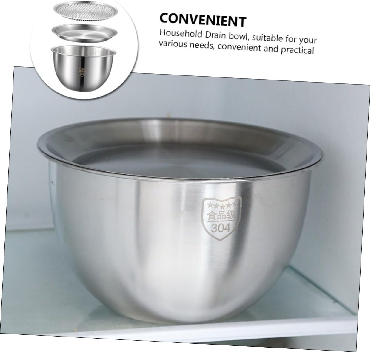 Multi-function Stainless Steel Strainer Bowl with Colander for Washing Rice Fruits Vegetables and Mixing Food-grade Basin with Anti-slip Flat Bottom Safe Smooth Edges for Kitchen