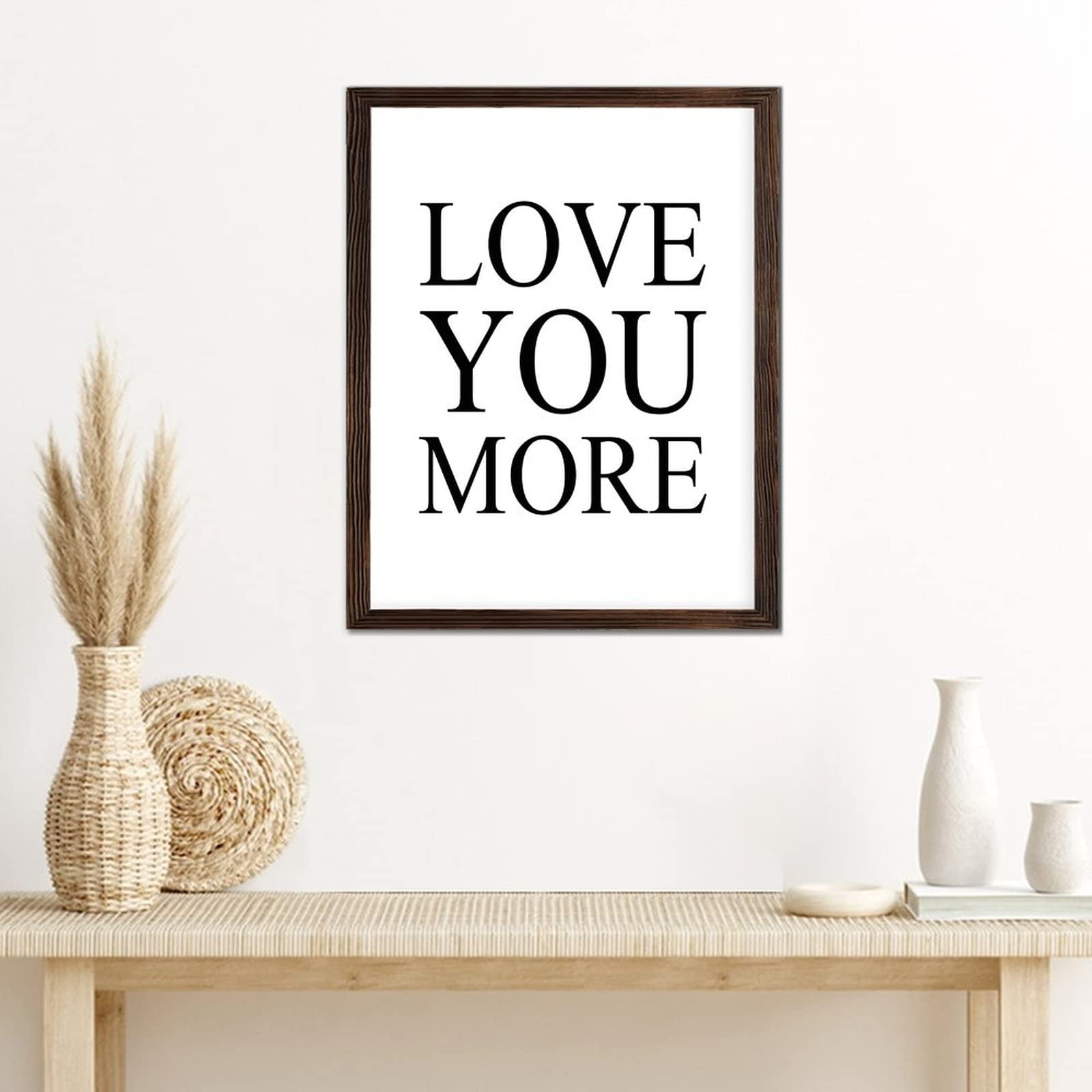 Targa da parete in legno con citazioni ispiratrici, scritta Love You More rustica in legno da appendere alla parete, camera da letto, soggiorno, ufficio, 45,7 x 50,6 cm