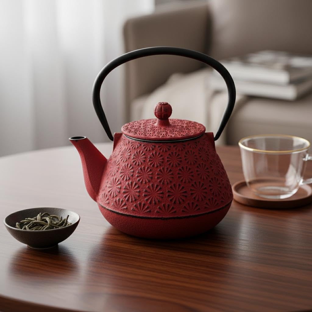 Tetera de Hierro Colado 0,6L - Estilo Japonés con Diseño Floral