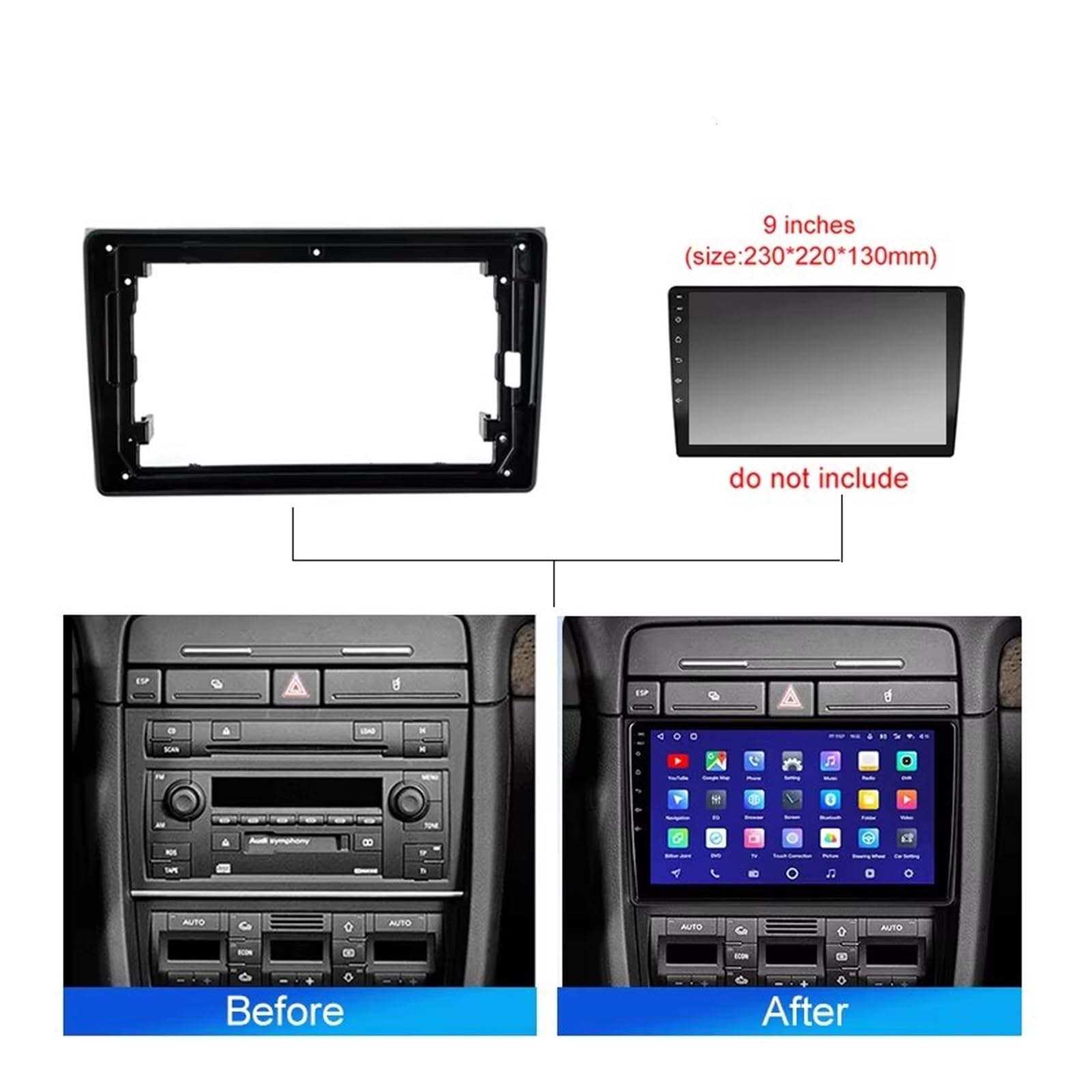 Estrutura painel rádio para A4 II 2 para B6 III 3 para B7 para S4 para RS4 9 Radio Fascia Panel Estéreo Canbus Decodificador Caja Audio DIN Android Marco