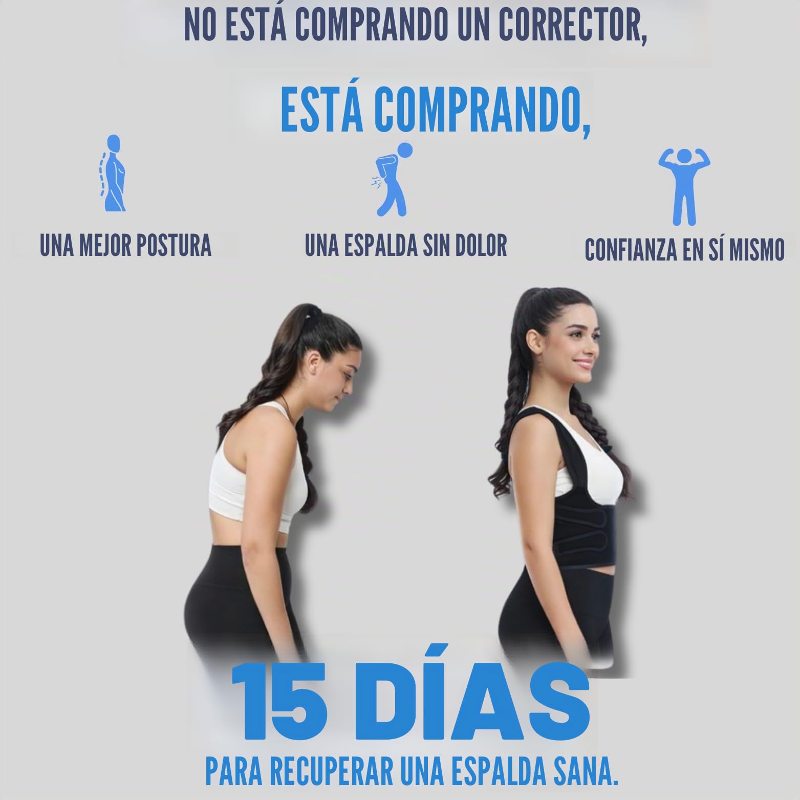 NP'MEDICAL - Corrector de postura para hombre y mujer | Rectificador de espalda con cinturón lumbar dorsal | Alivia el dolor y endereza la espalda | Ortesis de retención de espalda, cuello y hombros