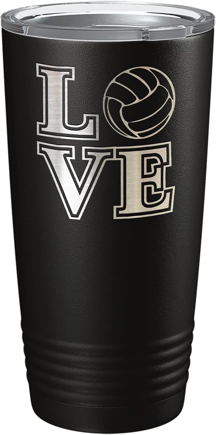 Love Volleyball Laser Engraved Black 20 oz Stainless Steel Tumbler Volleyball Gift with Lid Insulated Cup