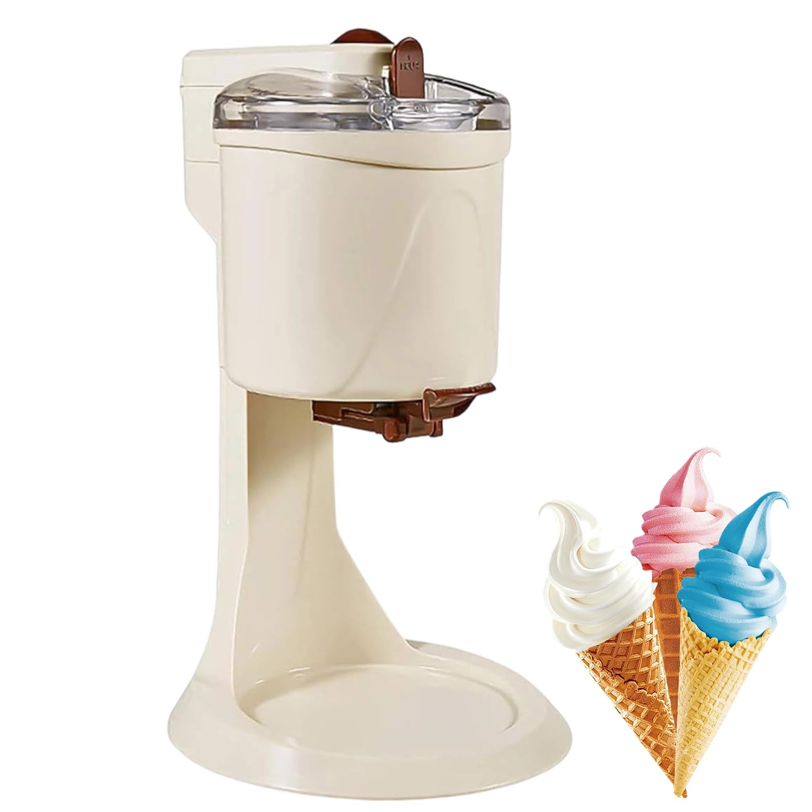 Soft Serve MáQuina para Hacer Helados, MáQuina AutomáTica para Hacer Helados Suaves, para Yogur Y Helado Batido, Capacidad De 1000 Ml, Ideal para Uso DoméStico Beige