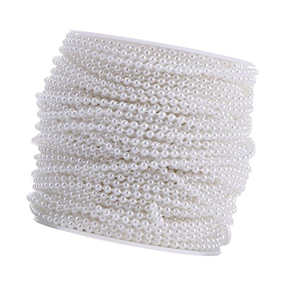 Sitrda White 10M 3Mm Pearl Bead String, Pearl Beads Cotton Line Chain Garland For Wedding Party Cake Stands (White)