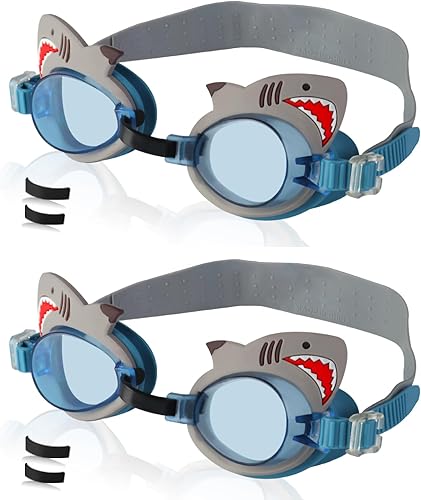 Miniatura 10 de Paquete de 2 gafas de natación para niños, sin fugas, antiniebla, impermeables, ajustables, para niños de 2 a 14 años Soca de tiburón y piel,Cola de
