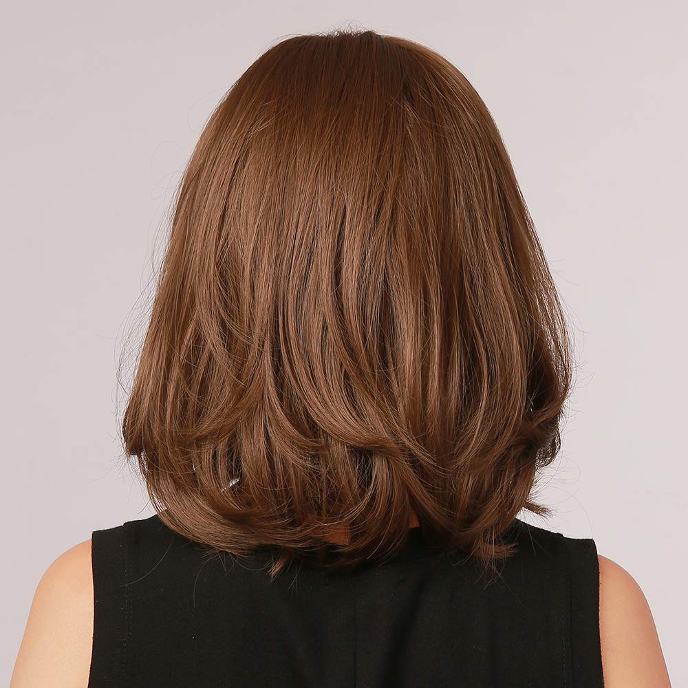 BASHA Short Ombre Blonde Brown Bob Wigs for Women Cute Bob Layered Mixed Blonde Synthetic Wig Straight Hair Nature Looking 12 inches 8024