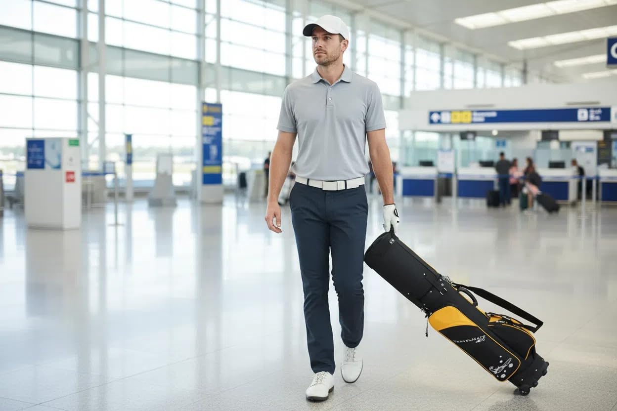 A99 Golf Travel Bag III with Wheeled Cover W. TSA Lock Hard Top Golf Travel Bags for Airlines ，Protect Your Club for Safe Transport, Best Golf Travel Bag for Flights (Black/Gold)