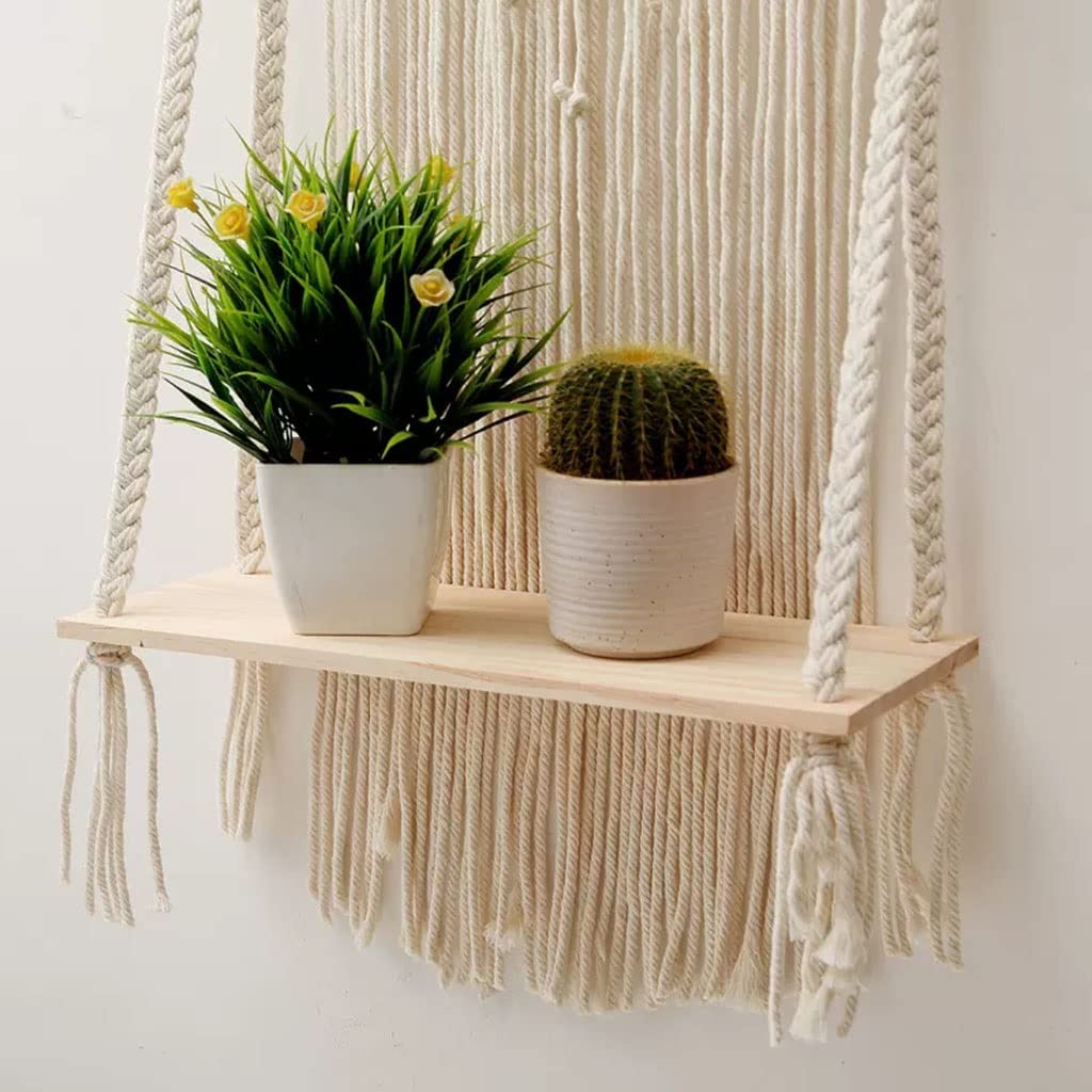 Tapices Macramé Tapiz Tejido a Mano Hecho de Hilo de algodón y Madera, Decoraciones de Pared/estantes