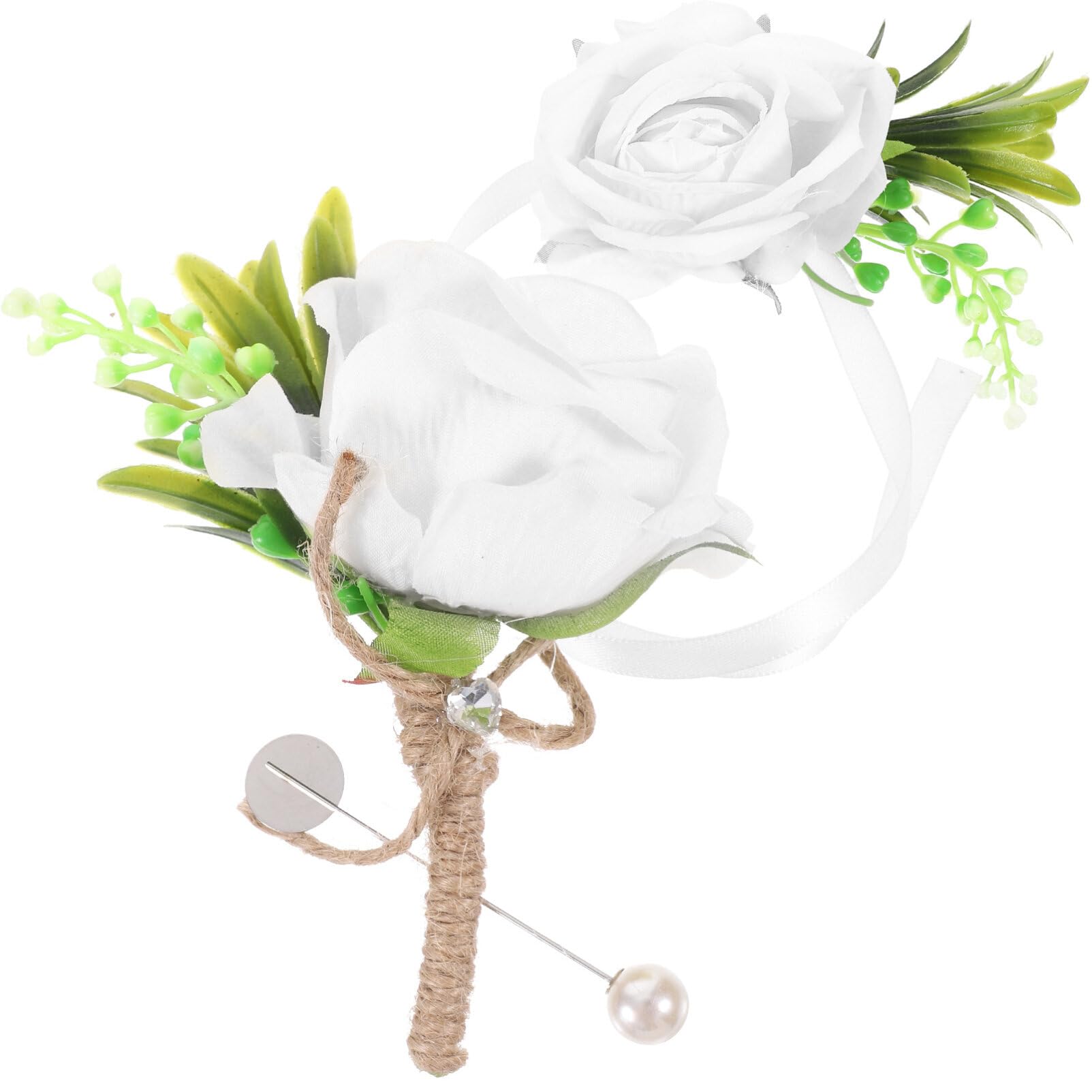 HOMSFOU 1 Juego Ramillete De Flor De Muñeca Ramillete del Novio De La Novia Boda del Boutonniere Ramillete De Padrinos De Boda Pajarita De Boda Dama De Honor Pulsera Accesorios