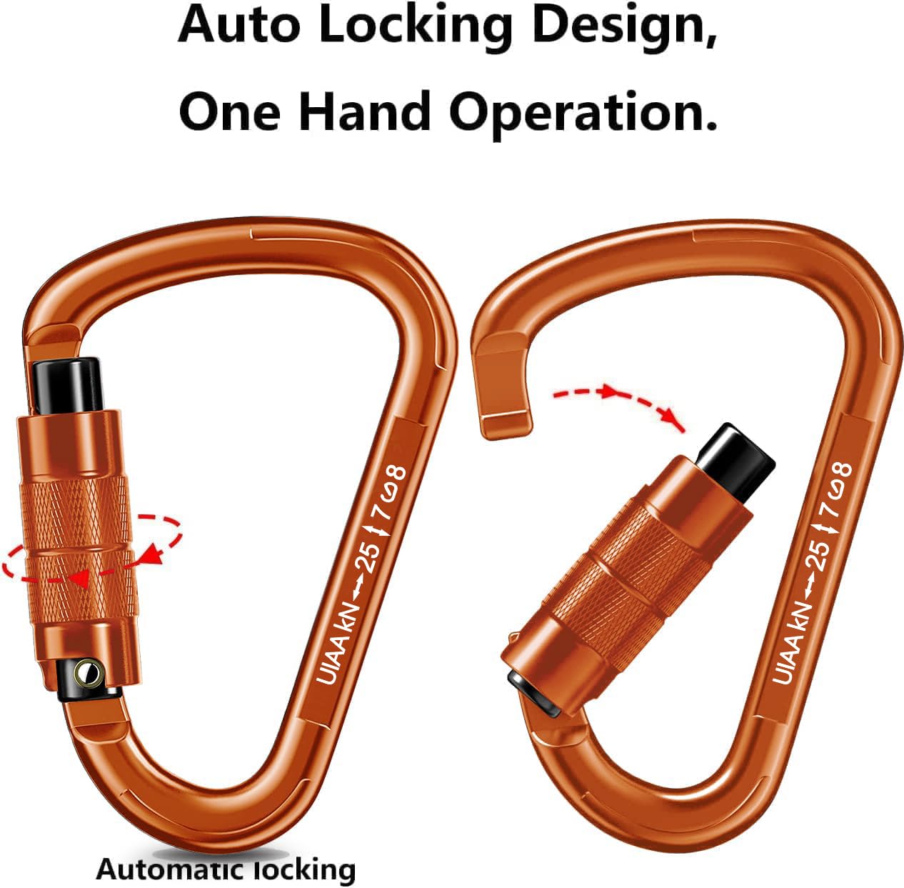 Auto-Lock-Karabiner, robuster Karabiner, 25 kN, UIAA-zertifizierter Kletterkarabiner, Kletterausrüstung, Sicherheitskarabiner für Abseilen, Hängematten, Rettung, Hundeleine, Schaukel