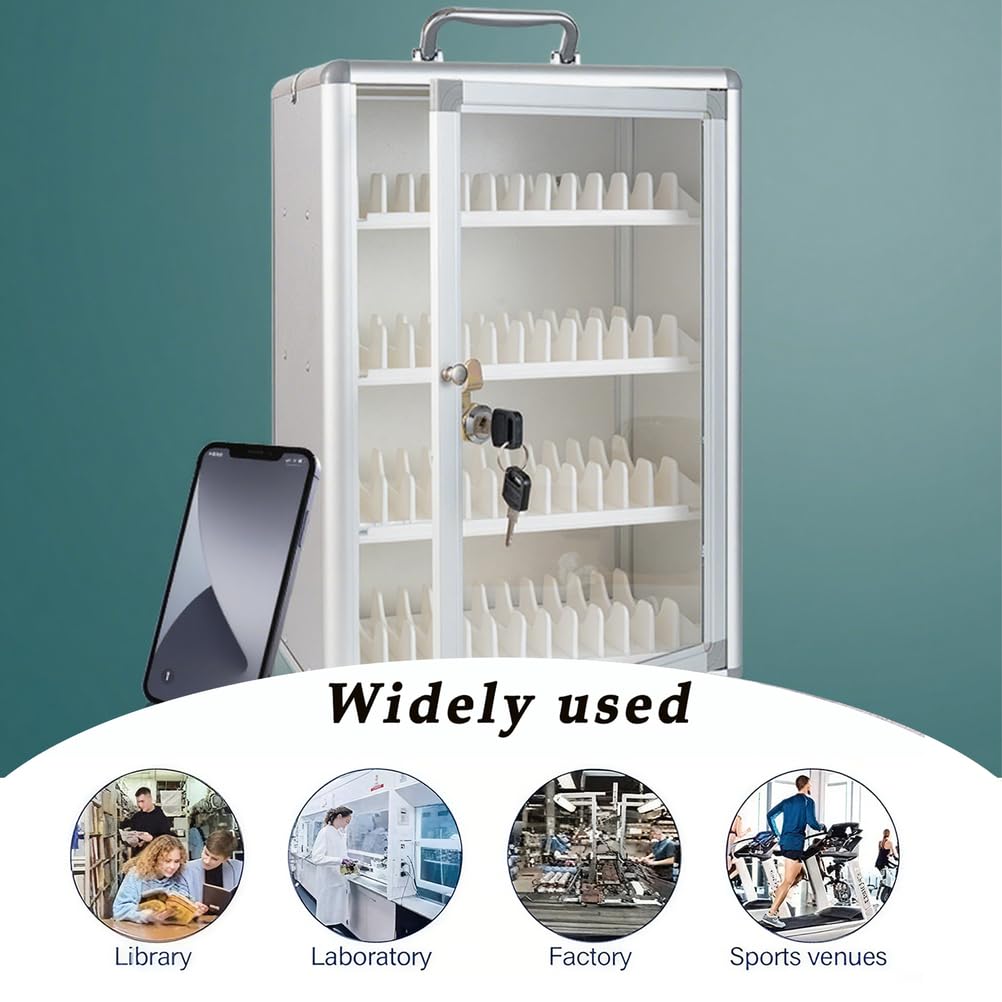 Aluminiowy stojak na telefon komórkowy z zamkiem i kółkami – wózek ścienny z 60 gniazdami, przenośna konstrukcja ręczna do użytku szkolnego i biurowego, mobilne rozwiązanie do przechowywania
