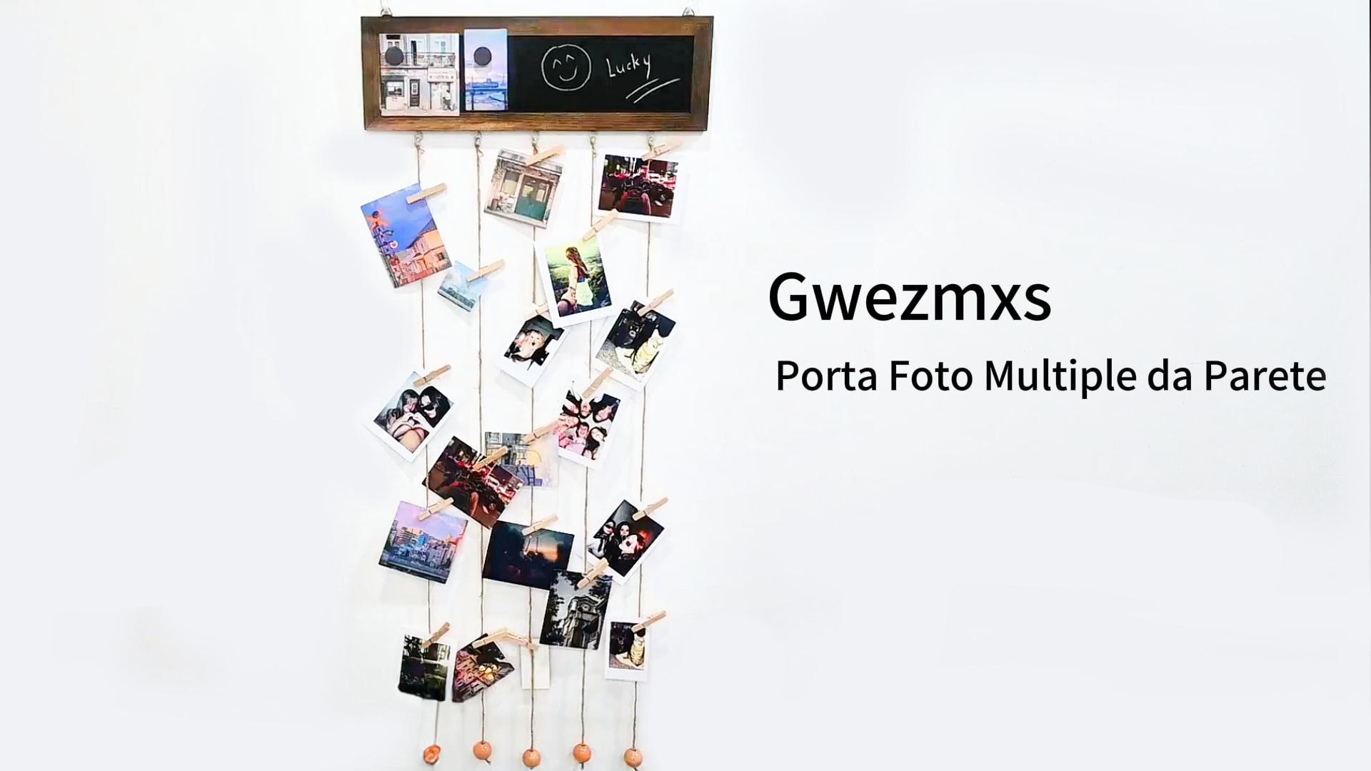 Appendi Foto In Legno Con Mollette - Cornice Collage Per Parete, Con 30 Mollette E 5 Fili - Foto 5