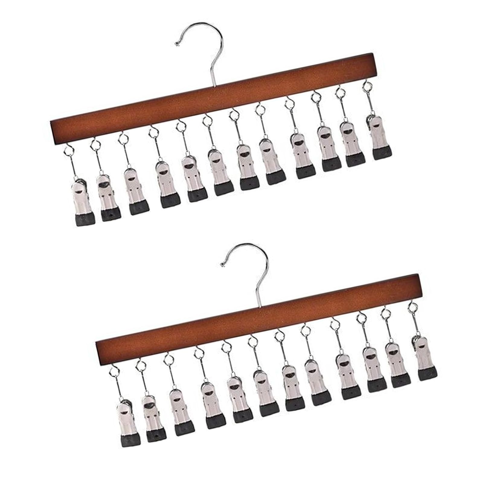 TFAOYS 12 Clip Wooden Hat Organizers for Caps Scarves and Accessories Sturdy Hanging Storage Solution for Closet or Door Cap Storage Rack