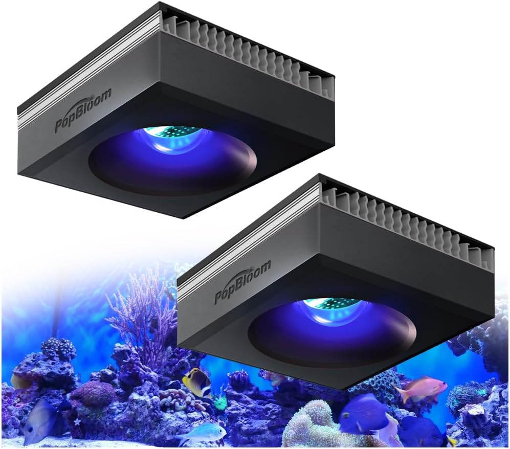 2PCS PopBloom RL90 WiFi LED Marine Aquarium Light 200W, Full Spectrum for 30"-48" SPS/LPS Corals Fish Tank (Black, 2 Lamps with Mount Kit)