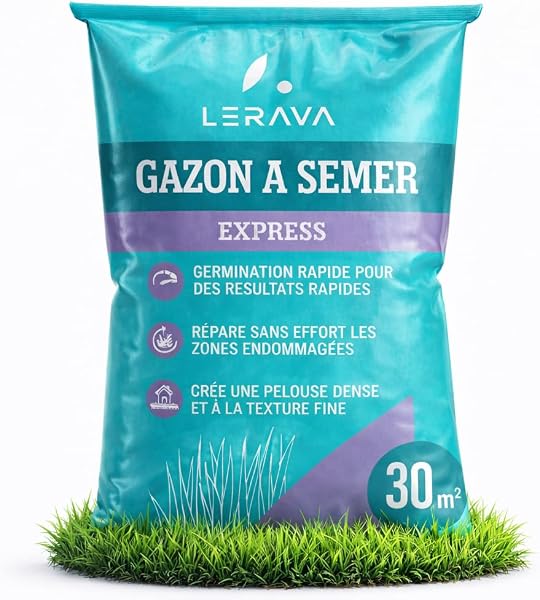 LERAVA® Gazon à Semer EXPRESS (30m²) | Graines de Gazon Regarnissage Rapide et Rustique | Semence Gazon Ray Grass Résistante | Pelouse Dense pour Jardin, Sport et Jeux - 1