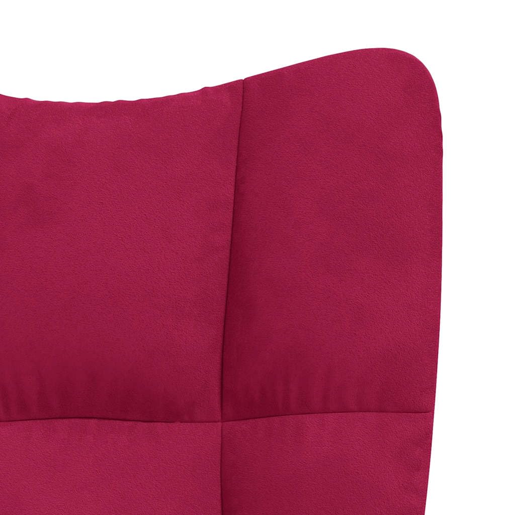 Sillón de relax con taburete de terciopelo, color rojo vino | Elegante sillón con reposapiés para dormitorio y rincón de lectura. Acolchado de espuma gruesa en marco de acero.