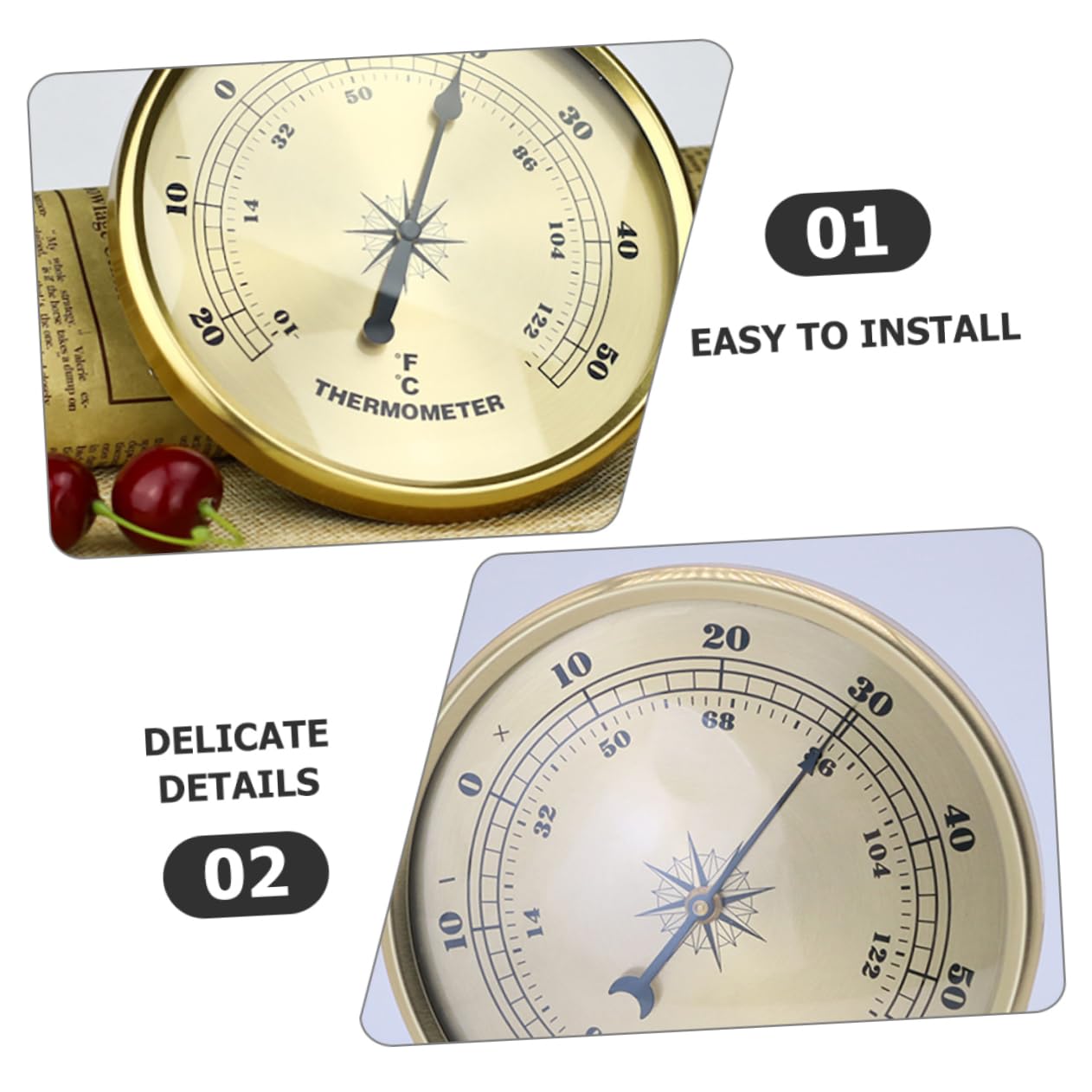 UKCOCO 3pezzi Termometro Rotondo Metallo Per Misurazione Della Temperatura Termometro Digitale Decorativo Per Uso Esterno e Facile Da Leggere e Pratico Per Casa Ufficio e Giardino