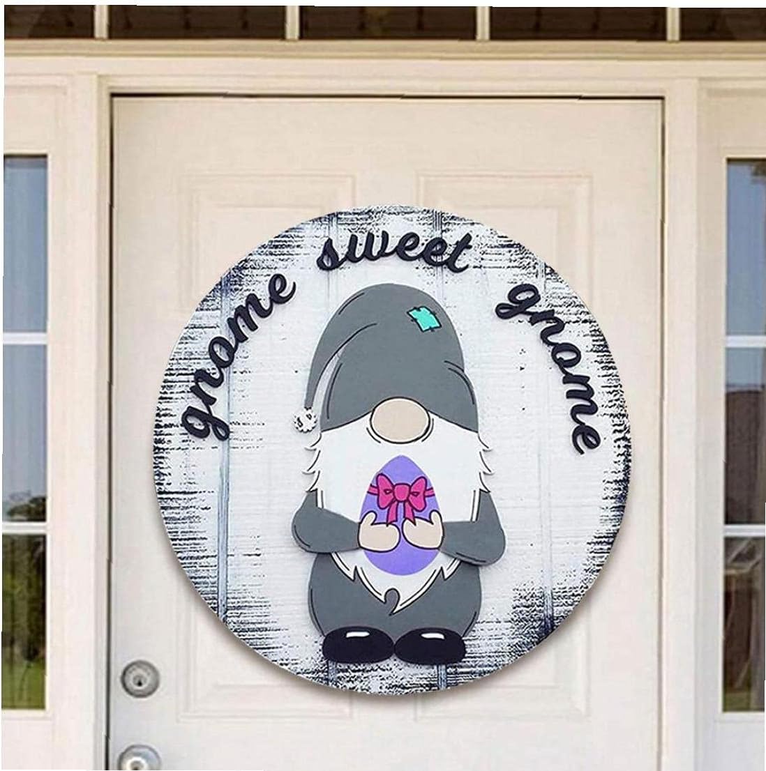 Hainice Front Door Hanging Plaque with Seasonal Stickers Gnome Design Welcome Sign Farmhouse Wooden Round Plaque for Door, Entrance, Porch of Home : Office Products