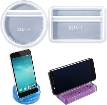 2 Pack Cell Phone Holder Resin Molds Set, Square & Round Phone Stand Resin