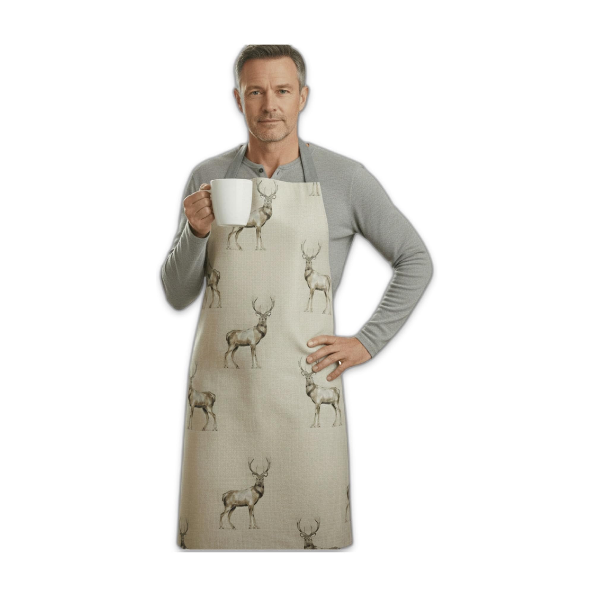 Jolee Beige Natural Highland Stags Oilcloth Wipe Clean Apron for Adult - 74cm