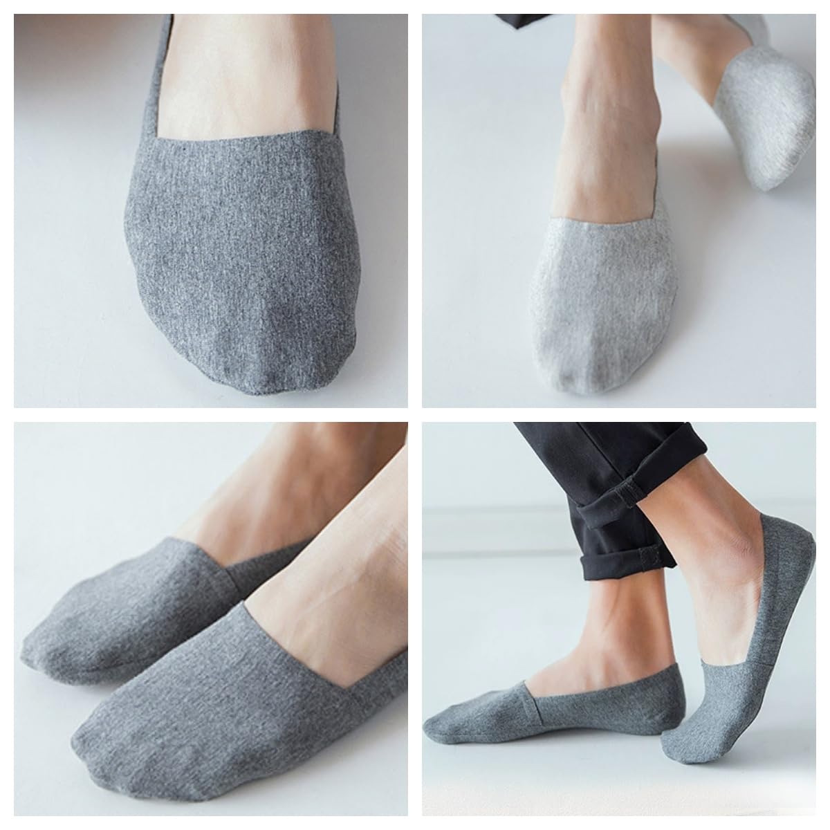 SOKA One :Les chaussettes invisibles qui tiennent en place Hommes Femmes - 5 Paires Coton Élastique 38-44 - Chaussettes Courtes Respirantes Antidérapantes pour Mocassins et Baskets