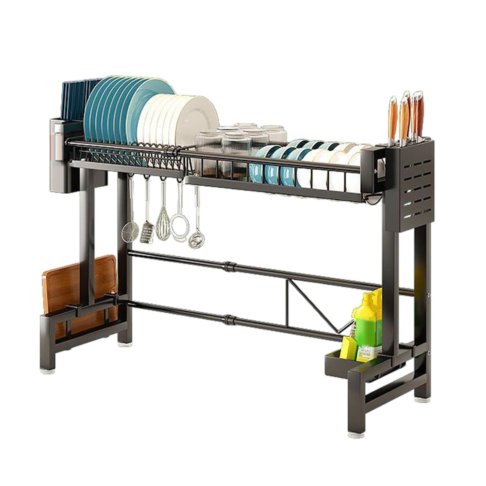 - Secador de platos de cocina, soporte para la encimera de la cocina, dos capas sobre el fregadero, tendedero, organizador de fregadero, fregadero de cocina de acero