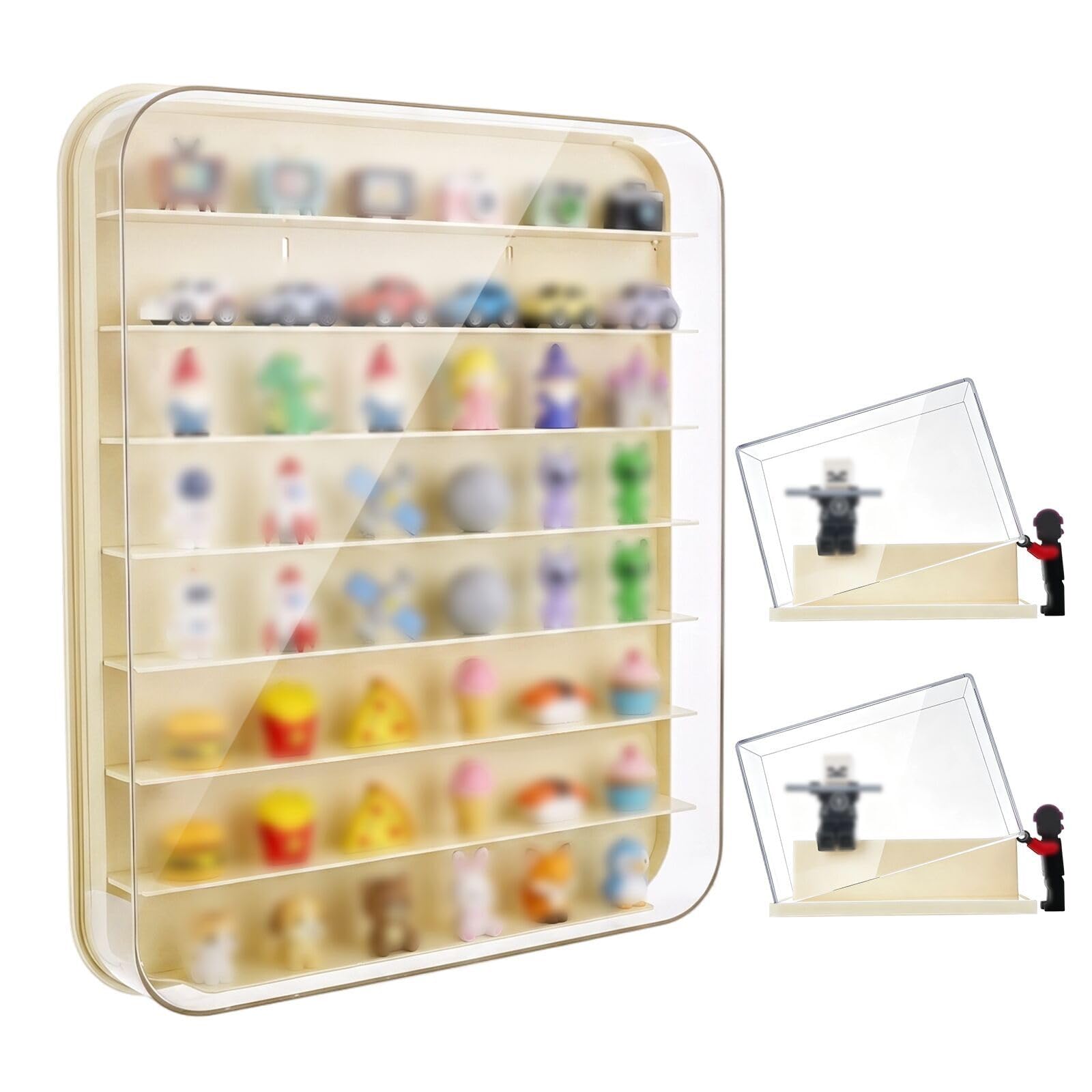 Espositore per statuette, da parete e da scrivania, 3 pezzi | Vetrina multi mini figure, organizer trasparente antipolvere per oggetti da collezione, action figure e pietra, con adesivi