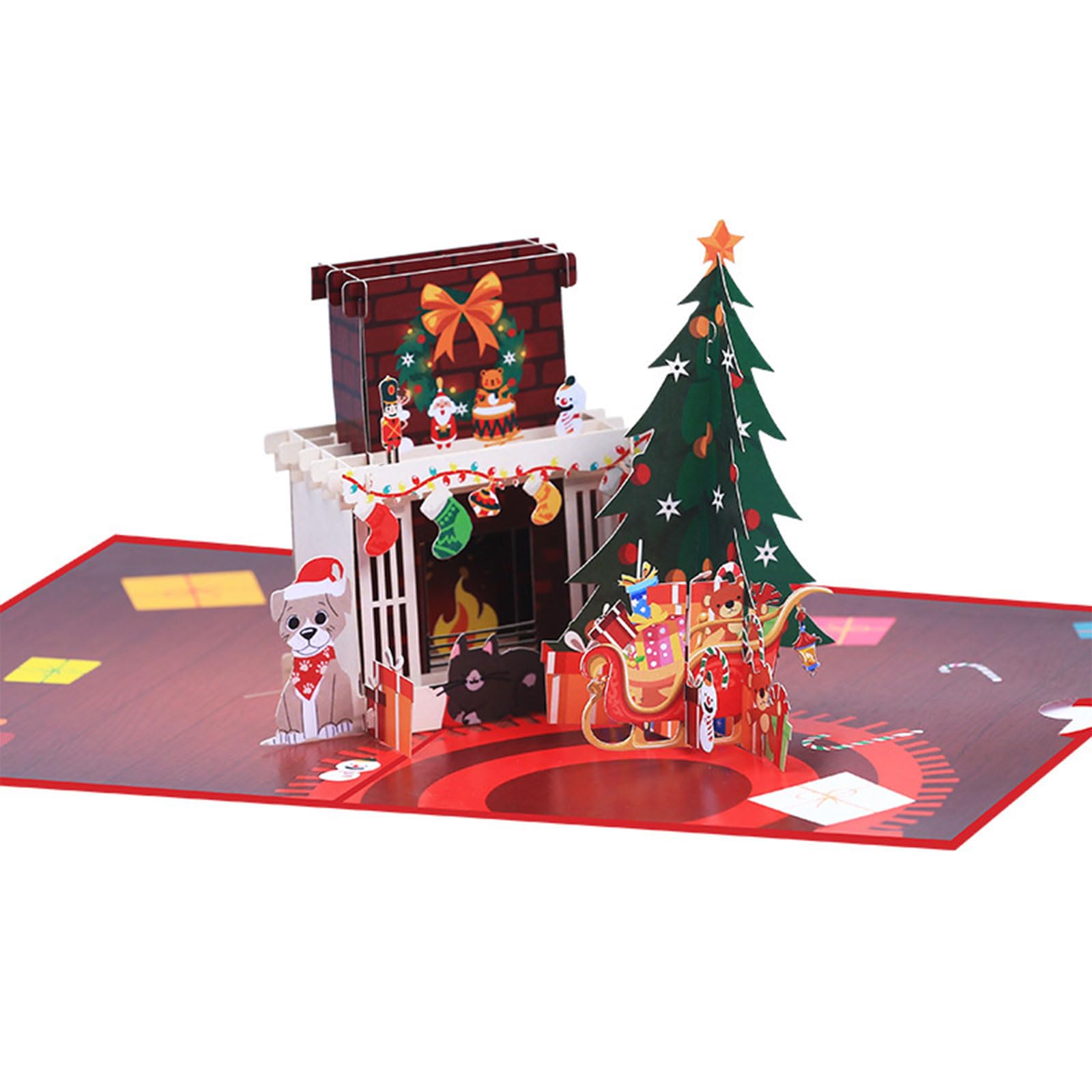 Tsophreniq 3D Christmas Fireplaces Greeting Card Festive Warm Wishes and Celebrations Holiday New Year Present Special Occasion Card