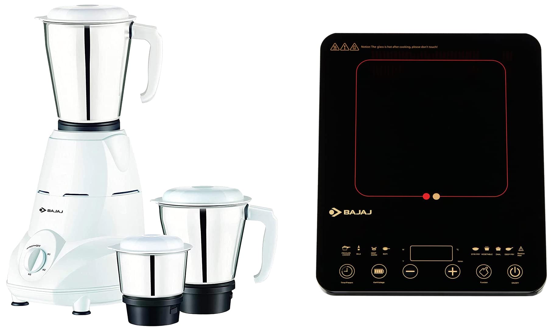 Bajaj Abs Majesty Slim 2100-Watt Induction Cooktop (Black) & Rex 500W Mixer Grinder With Nutri-Pro Feature, 3 Jars, White - Radiant (B0BRG4YWMR) Amazon Price History, Amazon Price Tracker