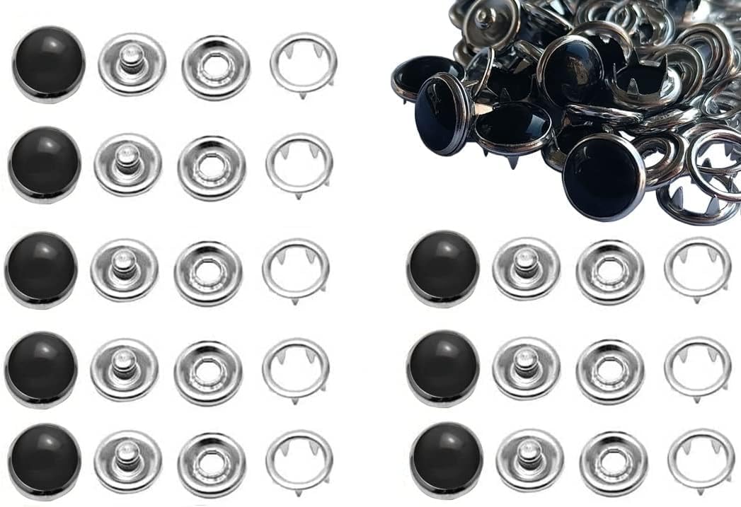 JAUEIVR Snap Fasteners - 100 Sets 12mm Pearl Prong Snap Buttons for Sewing Crafting, Black