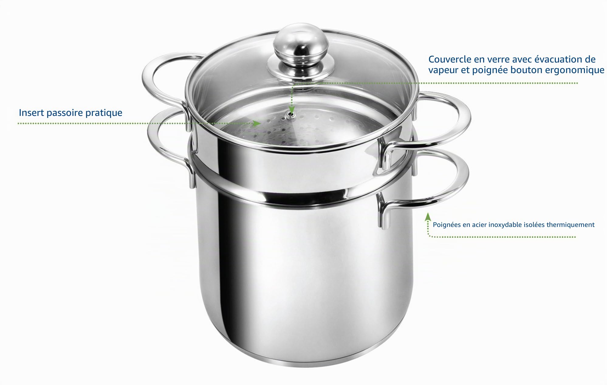 KOPF Marmite de cuisson à induction Macaroni, Ø 20 cm, en acier inoxydable, avec passoire pour les légumes