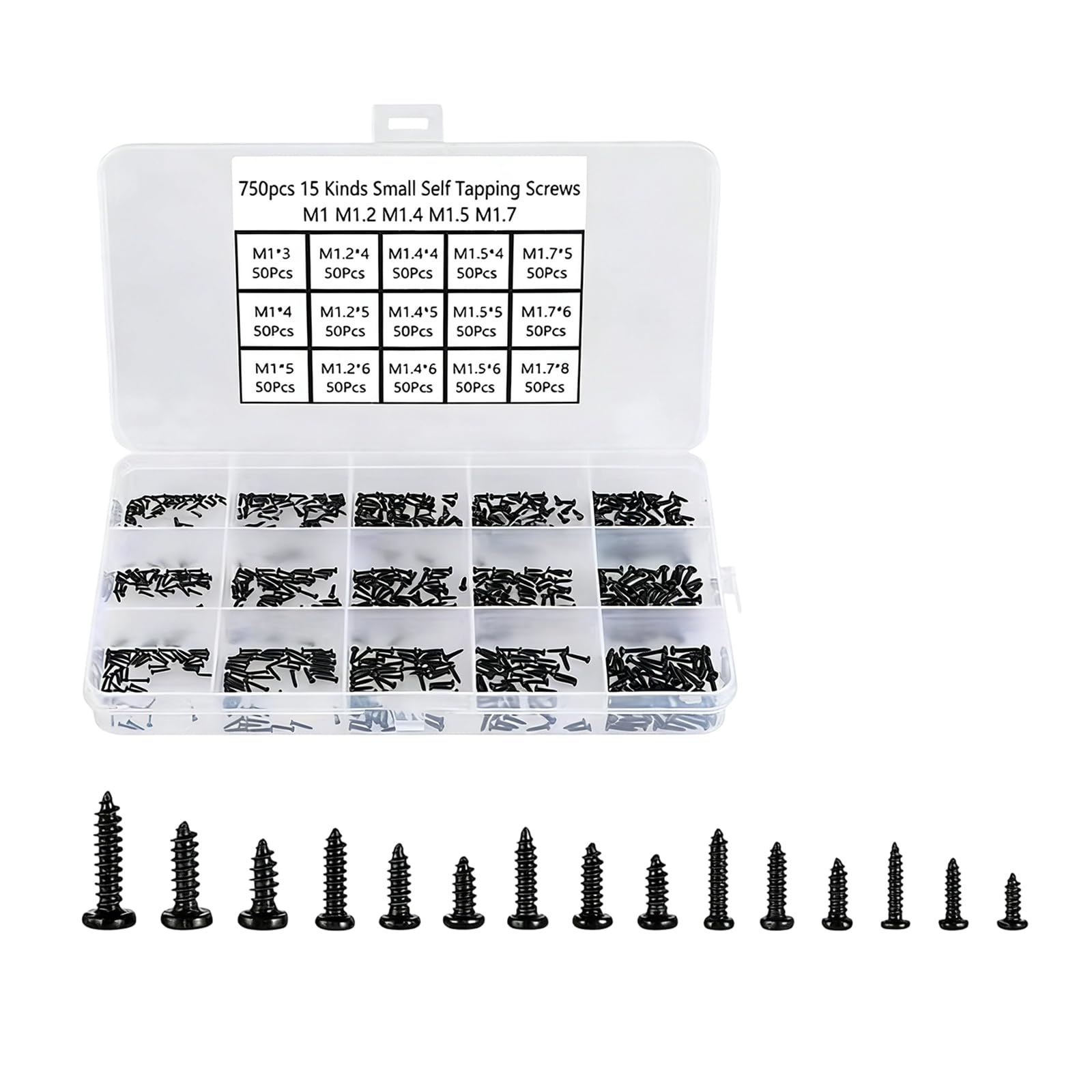 Henygen Black Crosses Pan Head Auto Tapping Screw Assortment 750Pcs Home Repair Screws For Construction And Electronics Meet Head Screws
