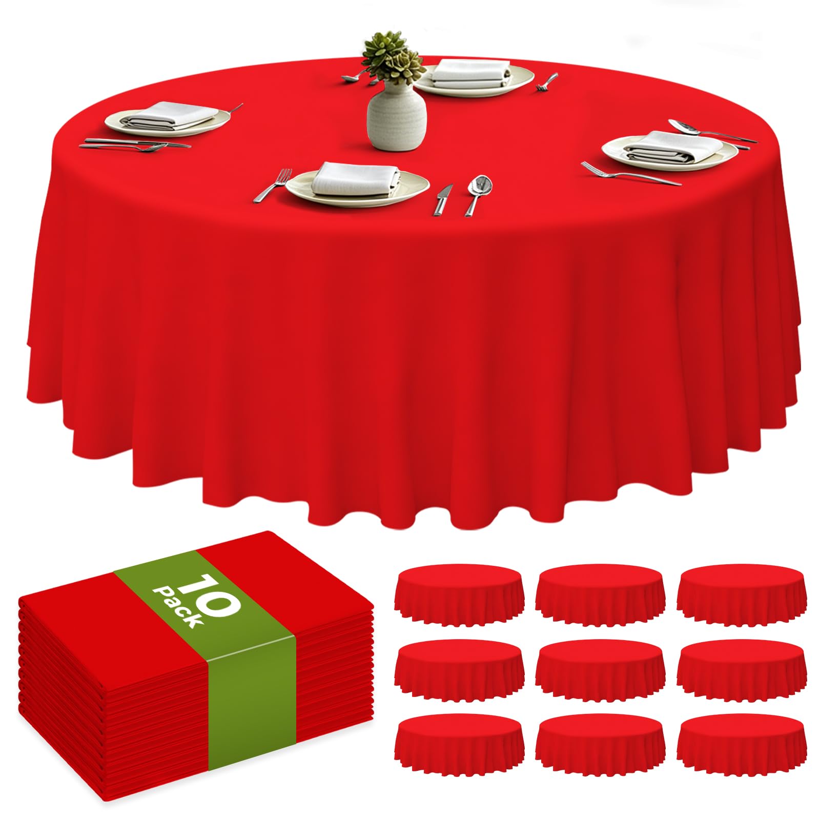 Photo 1 of CXPSINC 120 Inch Disposable Plastic Tablecloth Red, 10 Pack Round Premium Table Covers for Dining, Wedding, Party, Picnic, Indoor & Outdoor Use – Waterproof, Durable, Easy Clean (Red, Round-120)
