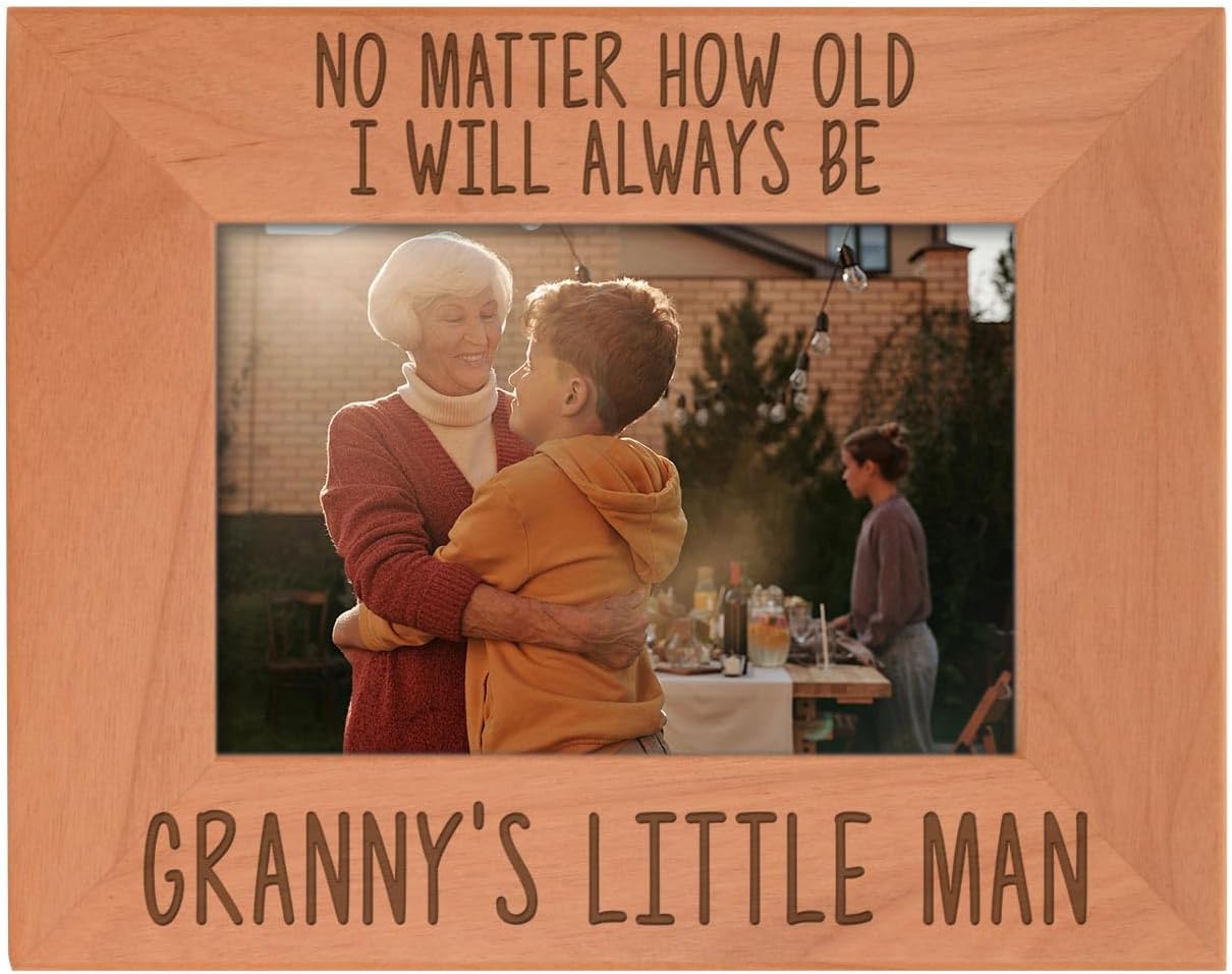 ThisWear Grandma and Grandson Gifts I'll Always Be Granny's Little Man Birth Announcement Gifts Grandma Natural Wood Engraved 4x6 Landscape Picture Frame Wood