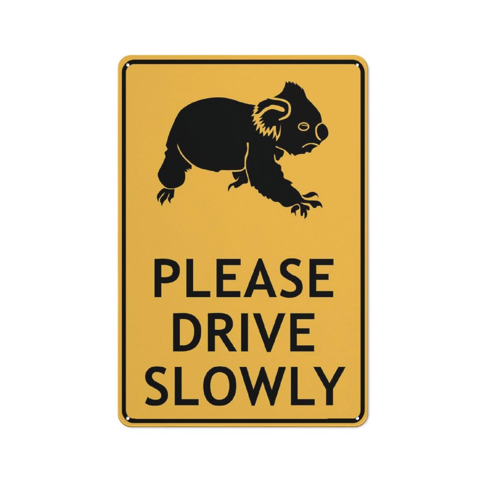Koala Area (Please Drive Slowly) Sign, 8x12 Inch Metal Aluminum, Pre-Drilled Holes for Easy Mounting, Indoor/Outdoor Use for Fence, Door, Gate